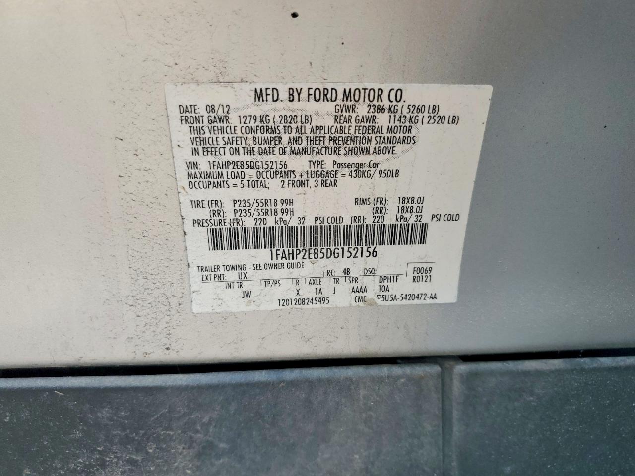 2013 Ford Taurus Sel Silver vin: 1FAHP2E85DG152156