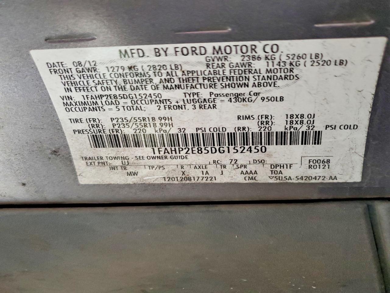 2013 Ford Taurus Sel Gray vin: 1FAHP2E85DG152450