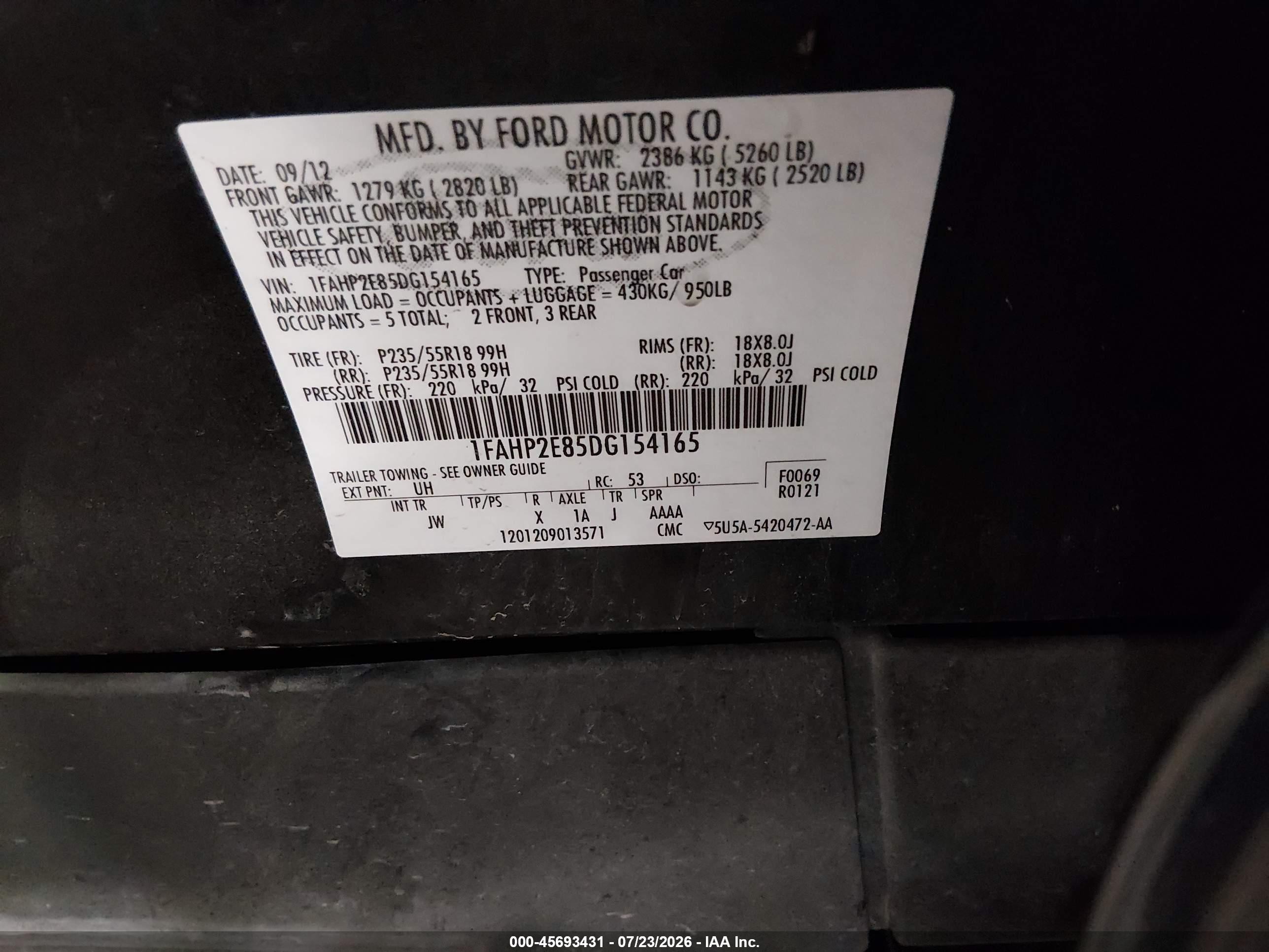 2013 Ford Taurus Sel Black vin: 1FAHP2E85DG154165