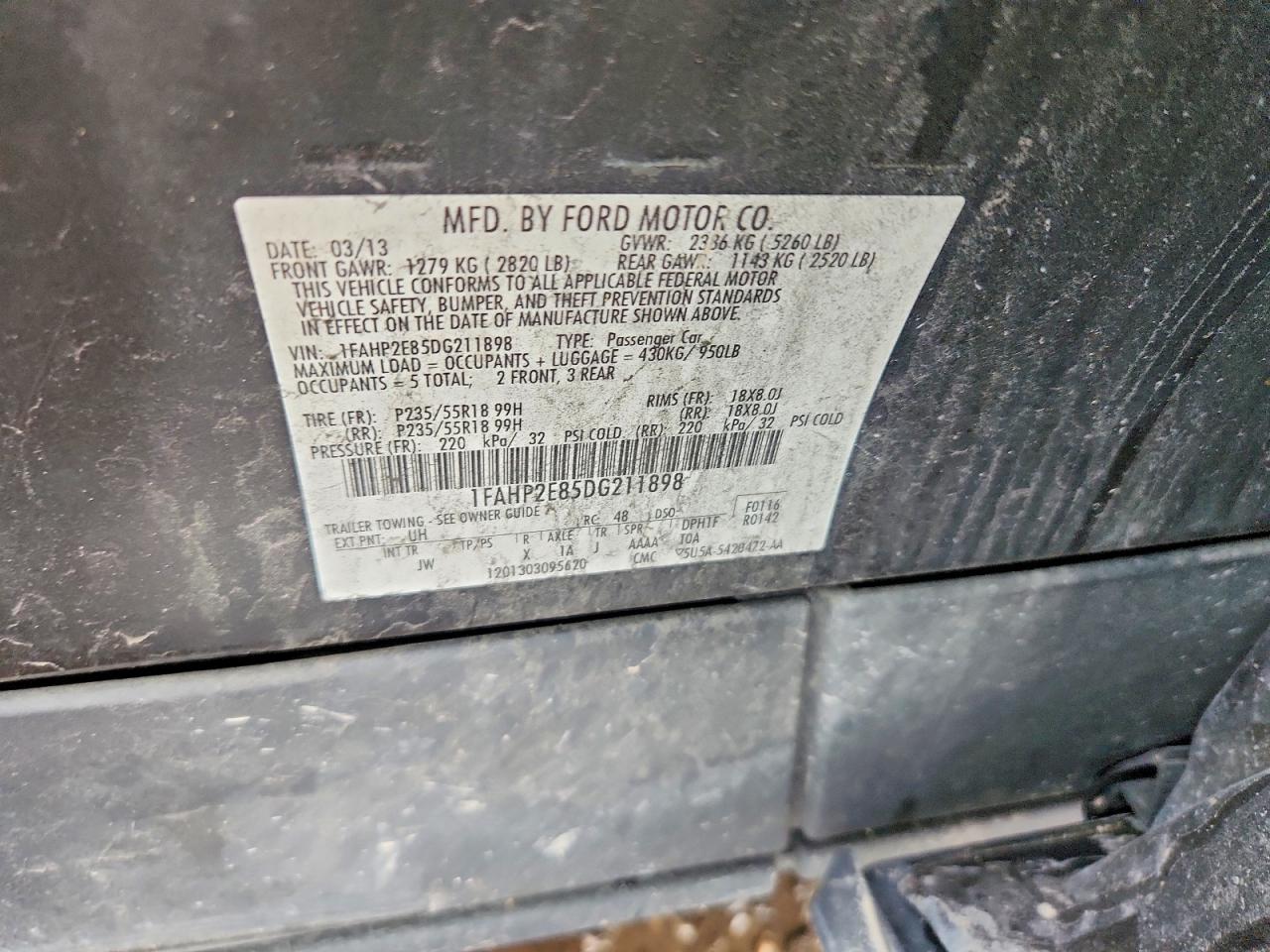 2013 Ford Taurus Sel Black vin: 1FAHP2E85DG211898