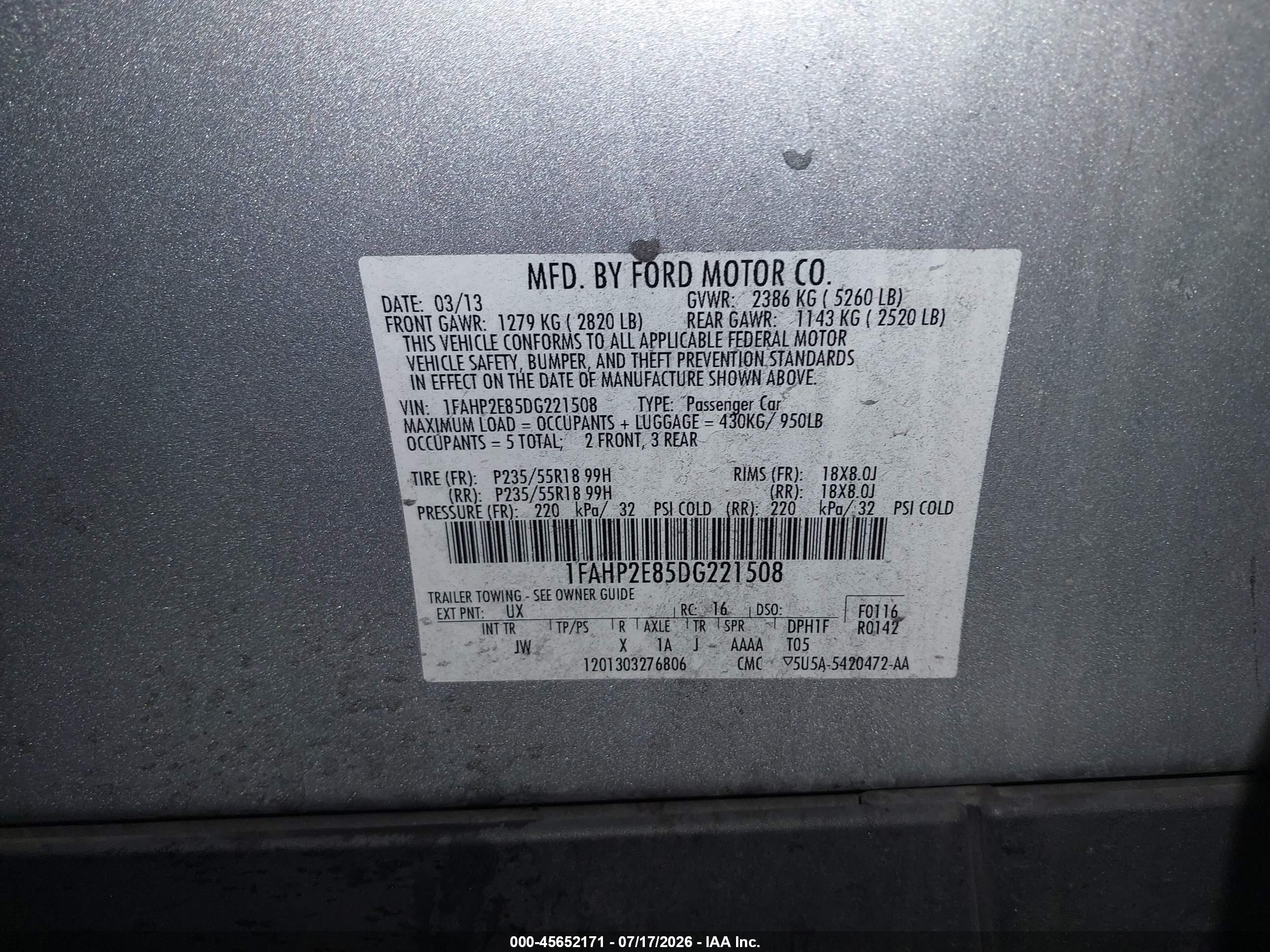 2013 Ford Taurus Sel Gray vin: 1FAHP2E85DG221508
