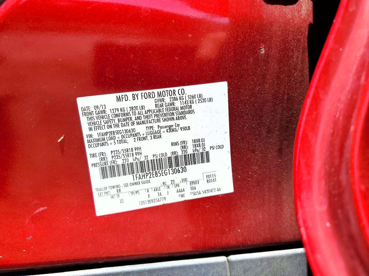 2014 Ford Taurus Sel Red vin: 1FAHP2E85EG130630
