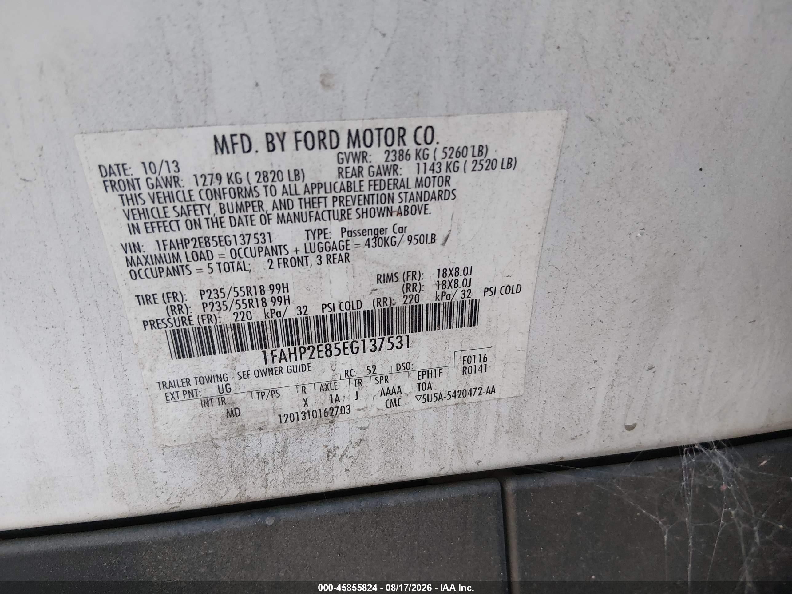 2014 Ford Taurus Sel White vin: 1FAHP2E85EG137531