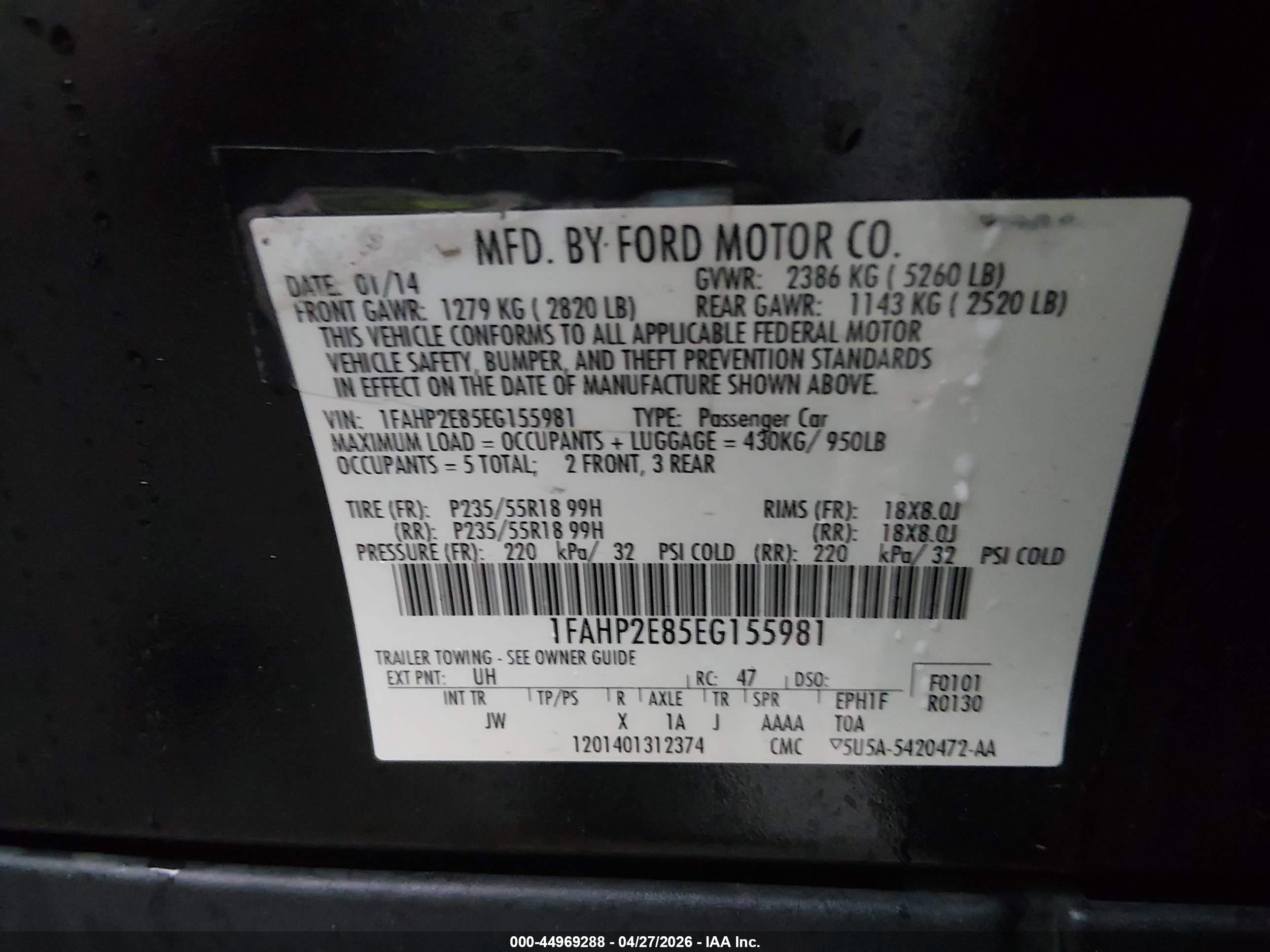2014 Ford Taurus Sel Black vin: 1FAHP2E85EG155981