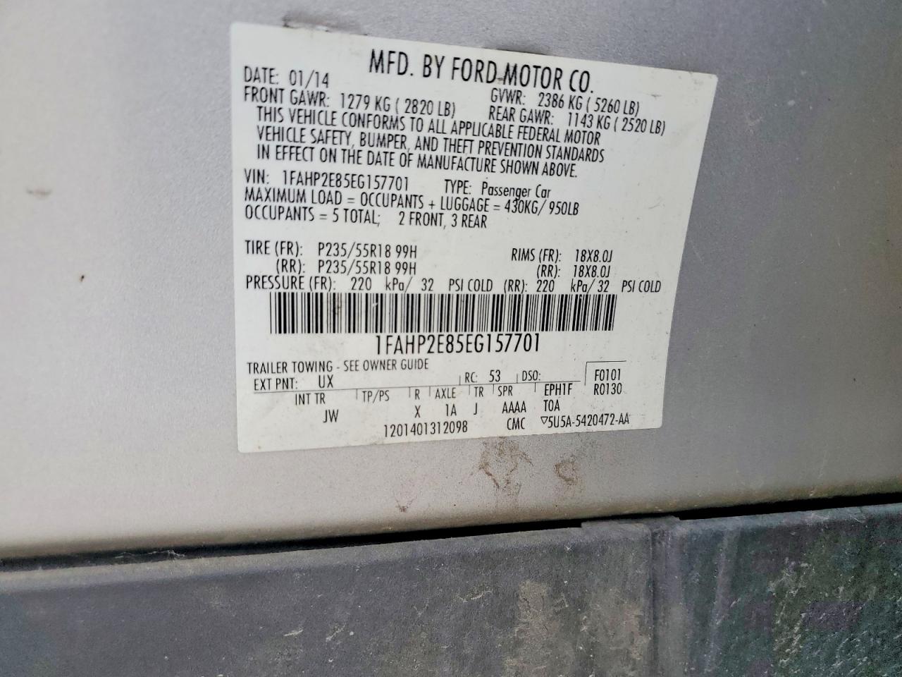 2014 Ford Taurus Sel Silver vin: 1FAHP2E85EG157701