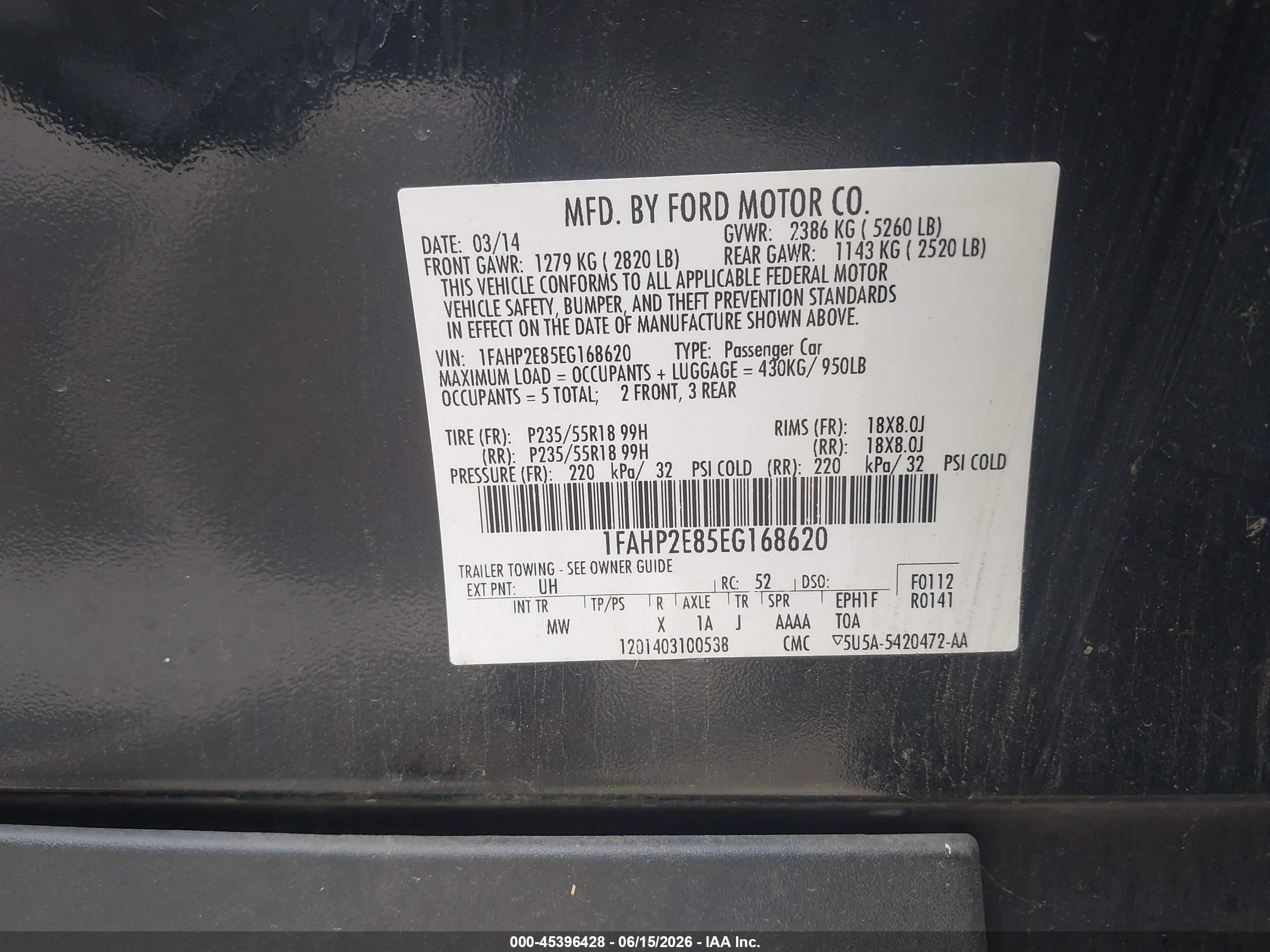 2014 Ford Taurus Sel Black vin: 1FAHP2E85EG168620
