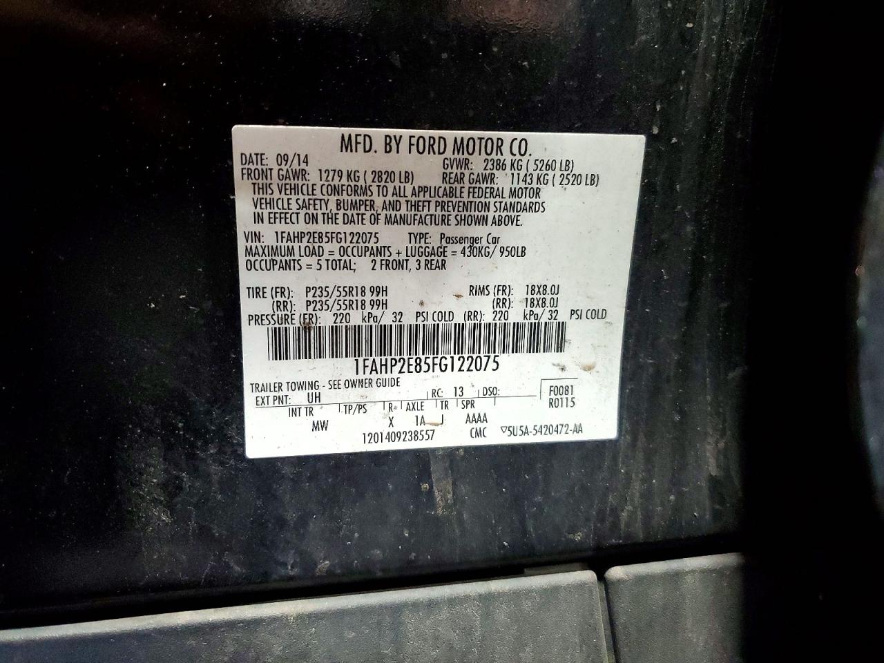 2015 Ford Taurus Sel Черный vin: 1FAHP2E85FG122075