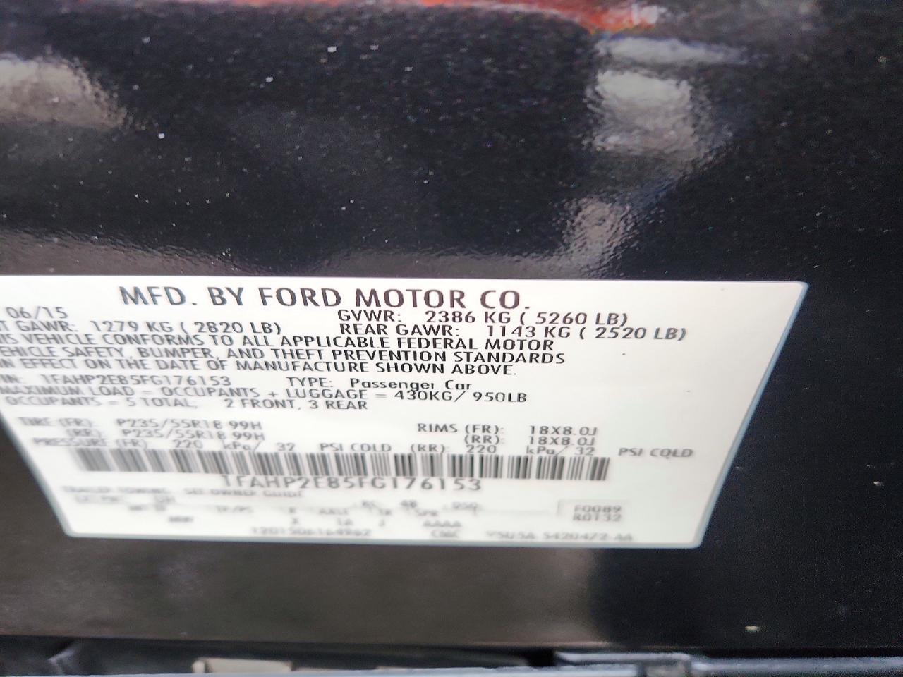 2015 Ford Taurus Sel Black vin: 1FAHP2E85FG176153