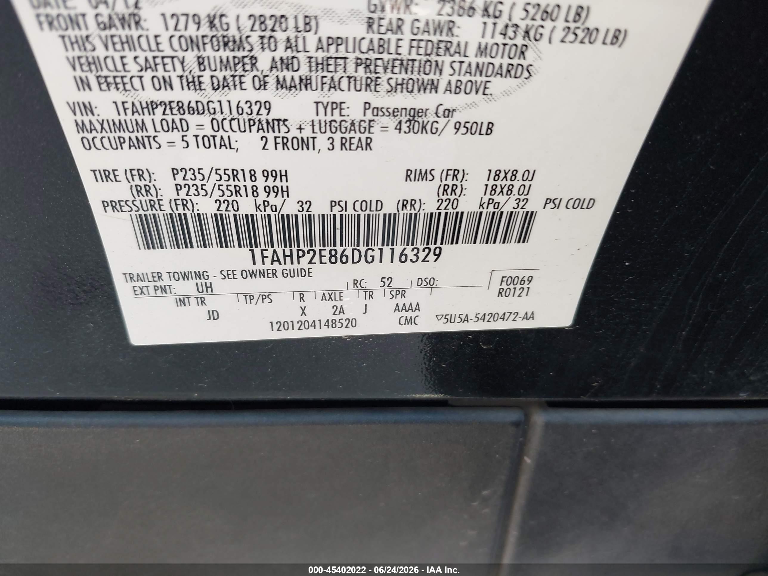 2013 Ford Taurus Sel Black vin: 1FAHP2E86DG116329