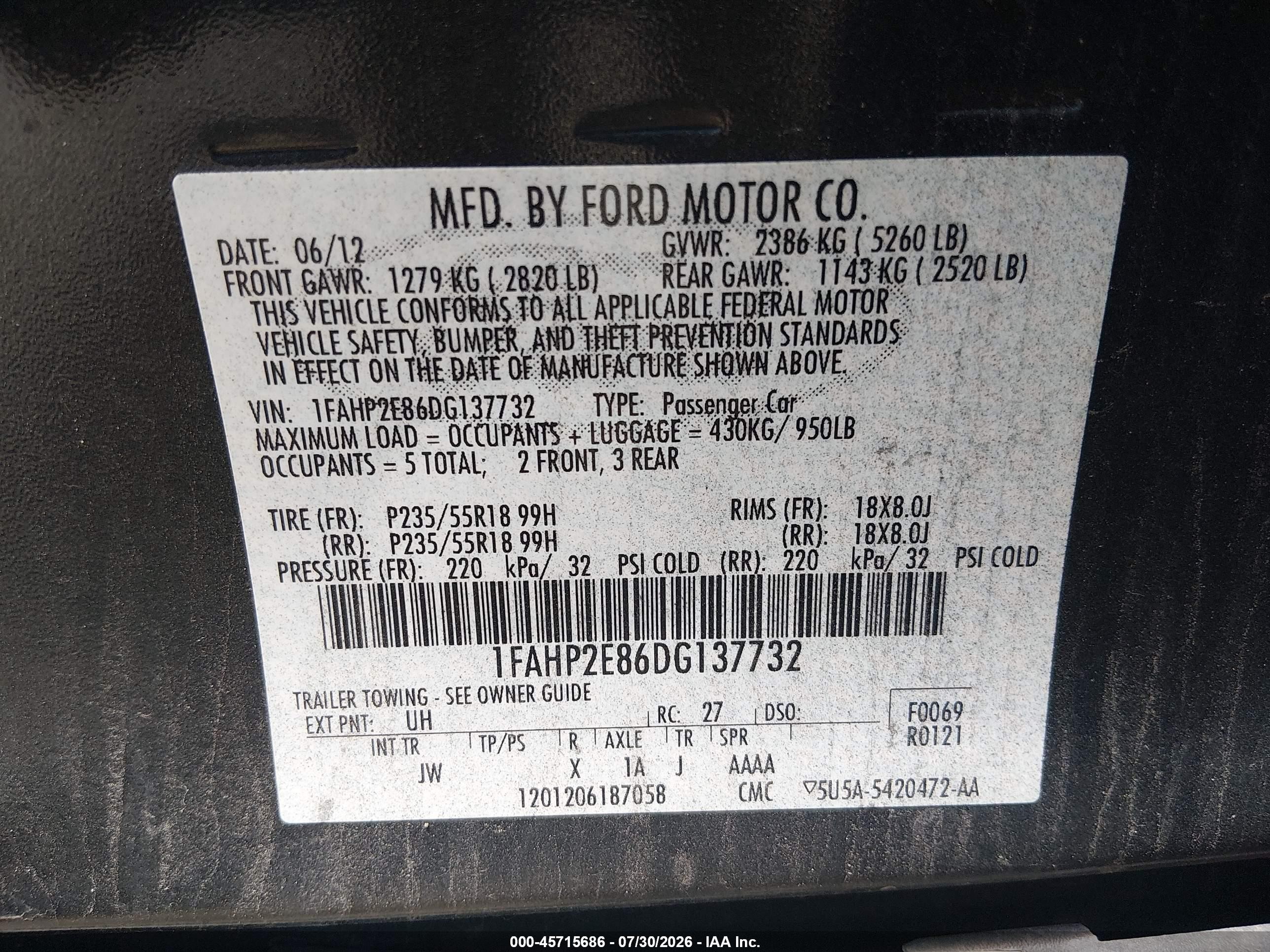 2013 Ford Taurus Sel Черный vin: 1FAHP2E86DG137732
