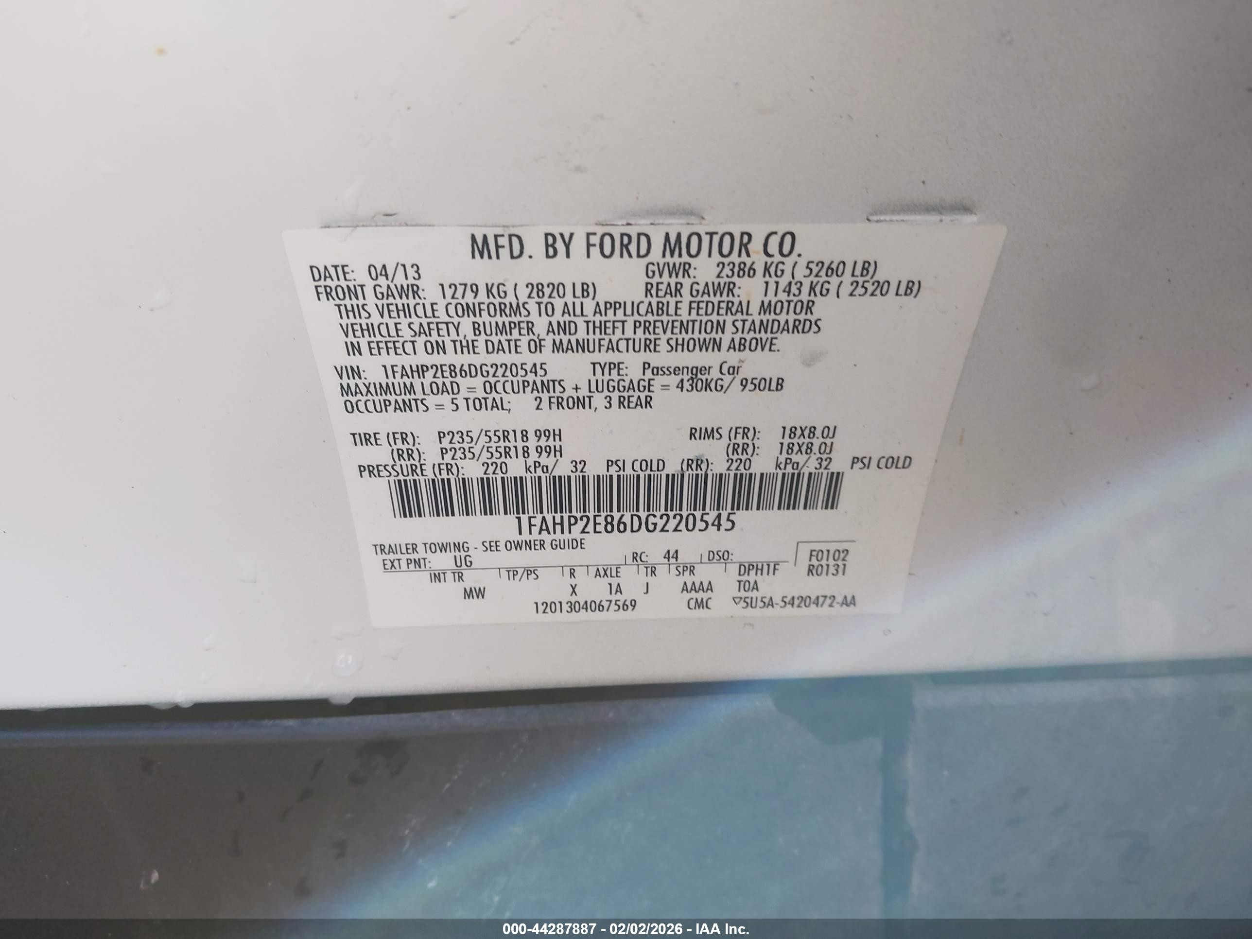 2013 Ford Taurus Sel White vin: 1FAHP2E86DG220545