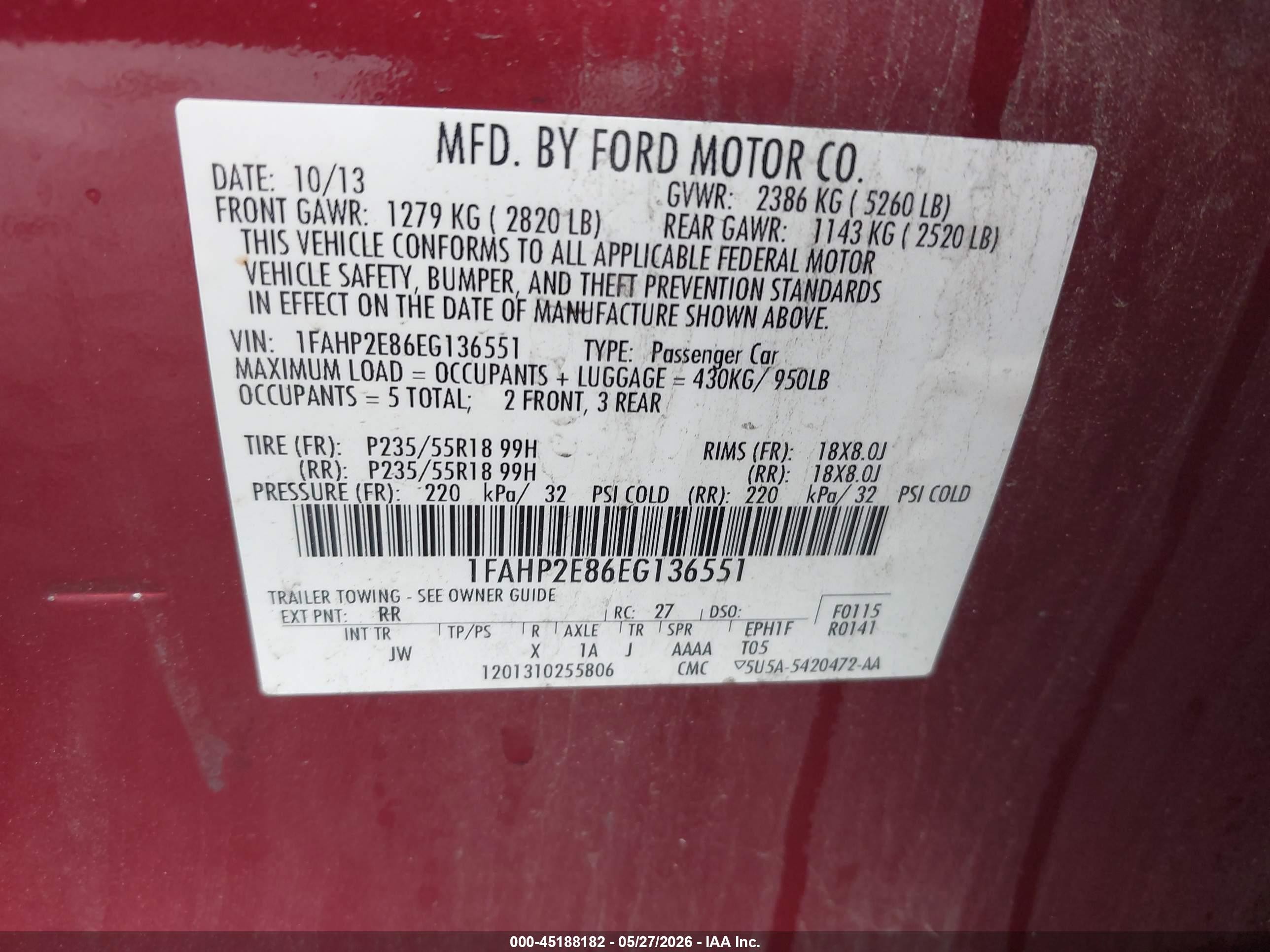2014 Ford Taurus Sel Red vin: 1FAHP2E86EG136551