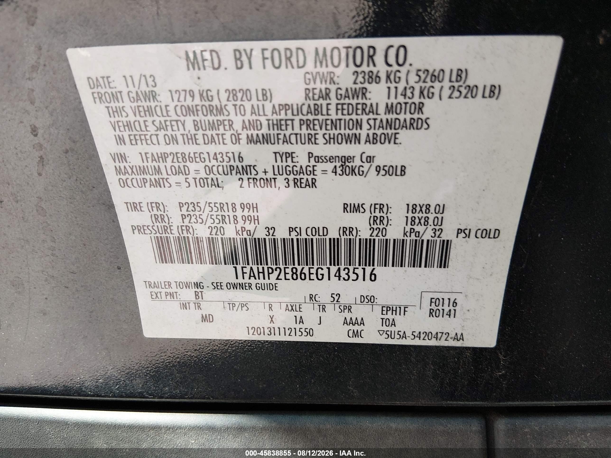 2014 Ford Taurus Sel Turquoise vin: 1FAHP2E86EG143516