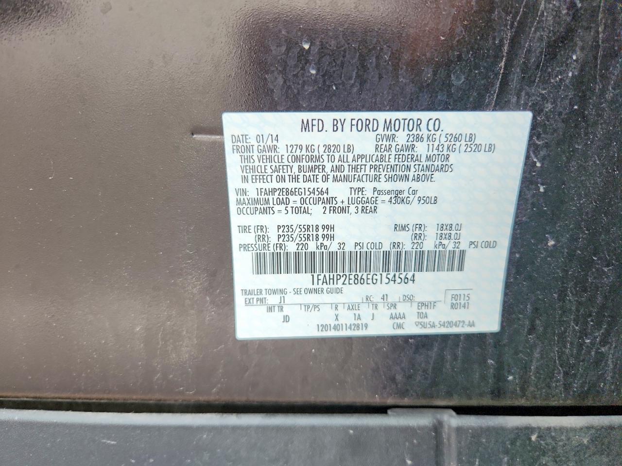 2014 Ford Taurus Sel Black vin: 1FAHP2E86EG154564
