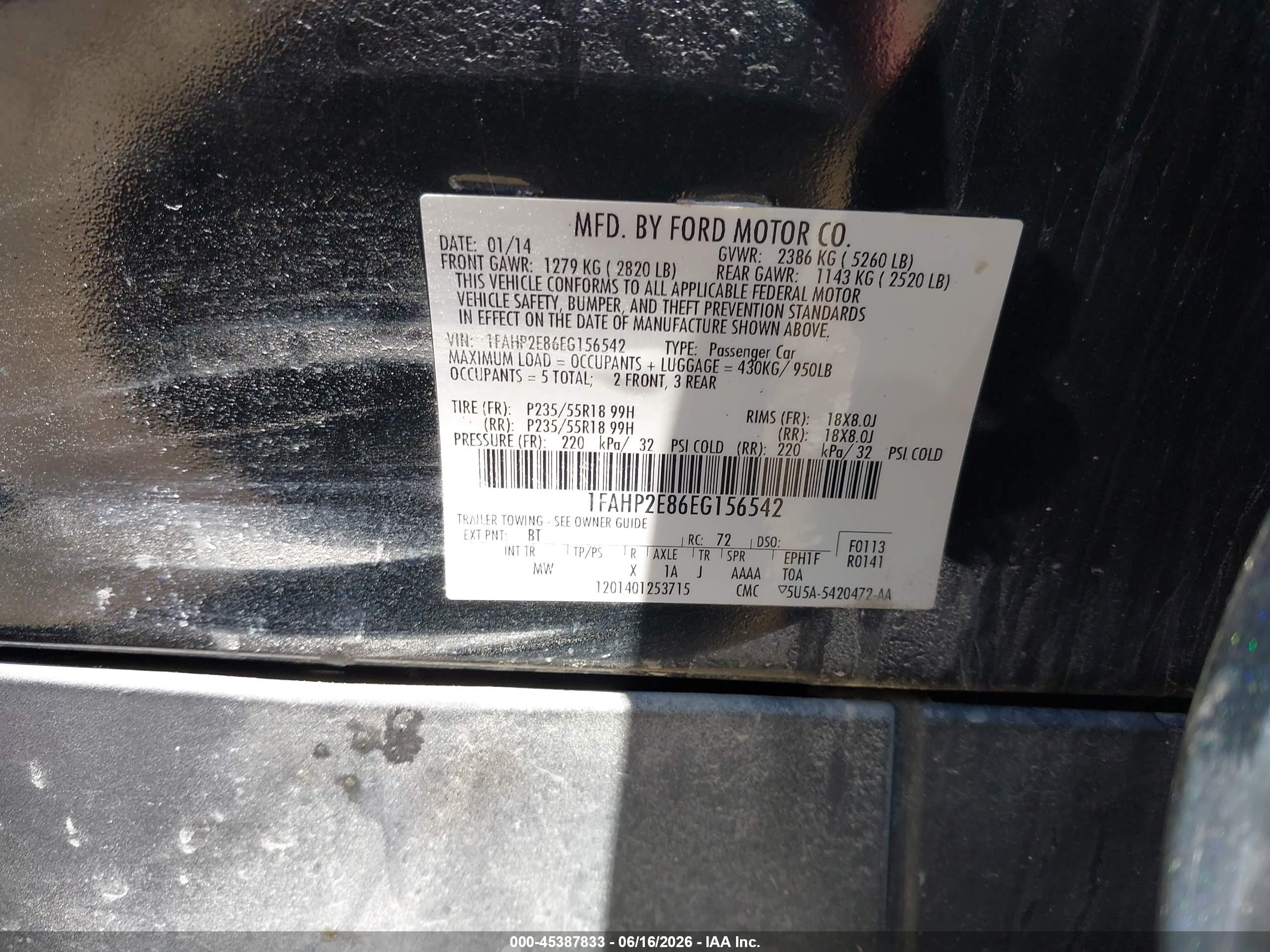 2014 Ford Taurus Sel Black vin: 1FAHP2E86EG156542