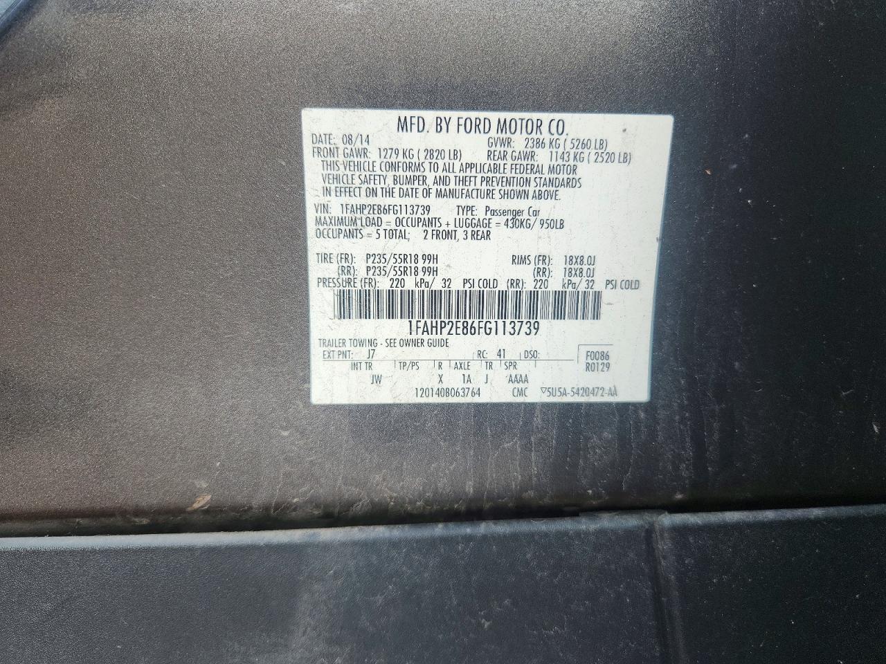2015 Ford Taurus Sel Gray vin: 1FAHP2E86FG113739