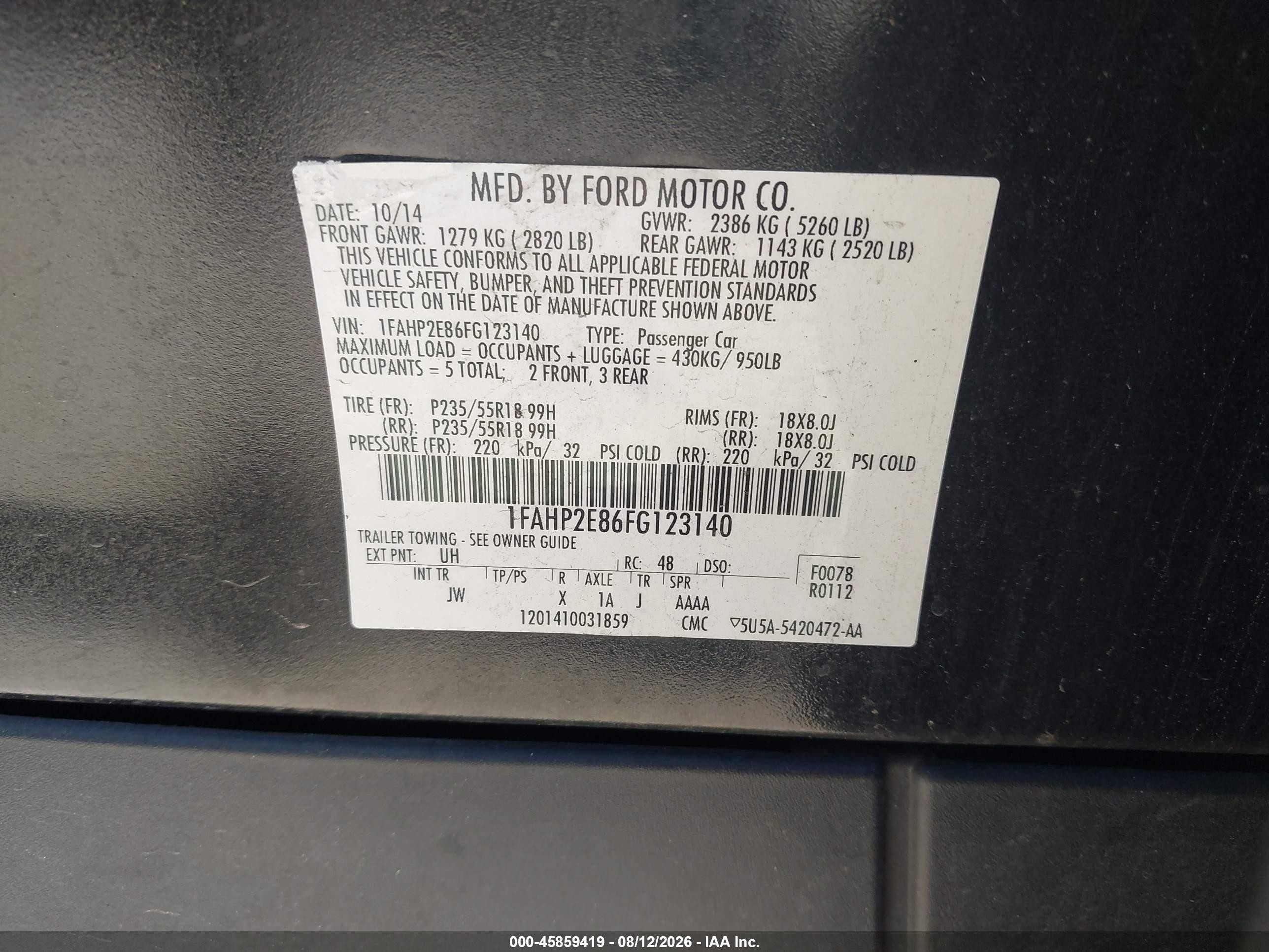 2015 Ford Taurus Sel Black vin: 1FAHP2E86FG123140
