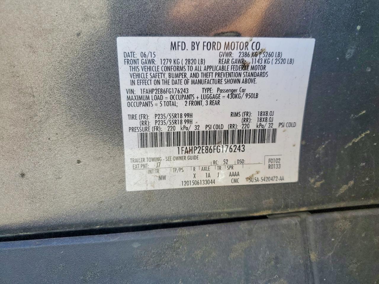 2015 Ford Taurus Sel Gray vin: 1FAHP2E86FG176243