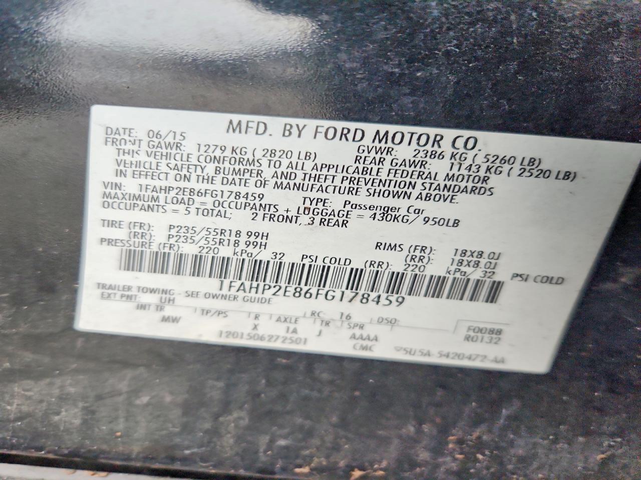 2015 Ford Taurus Sel Black vin: 1FAHP2E86FG178459
