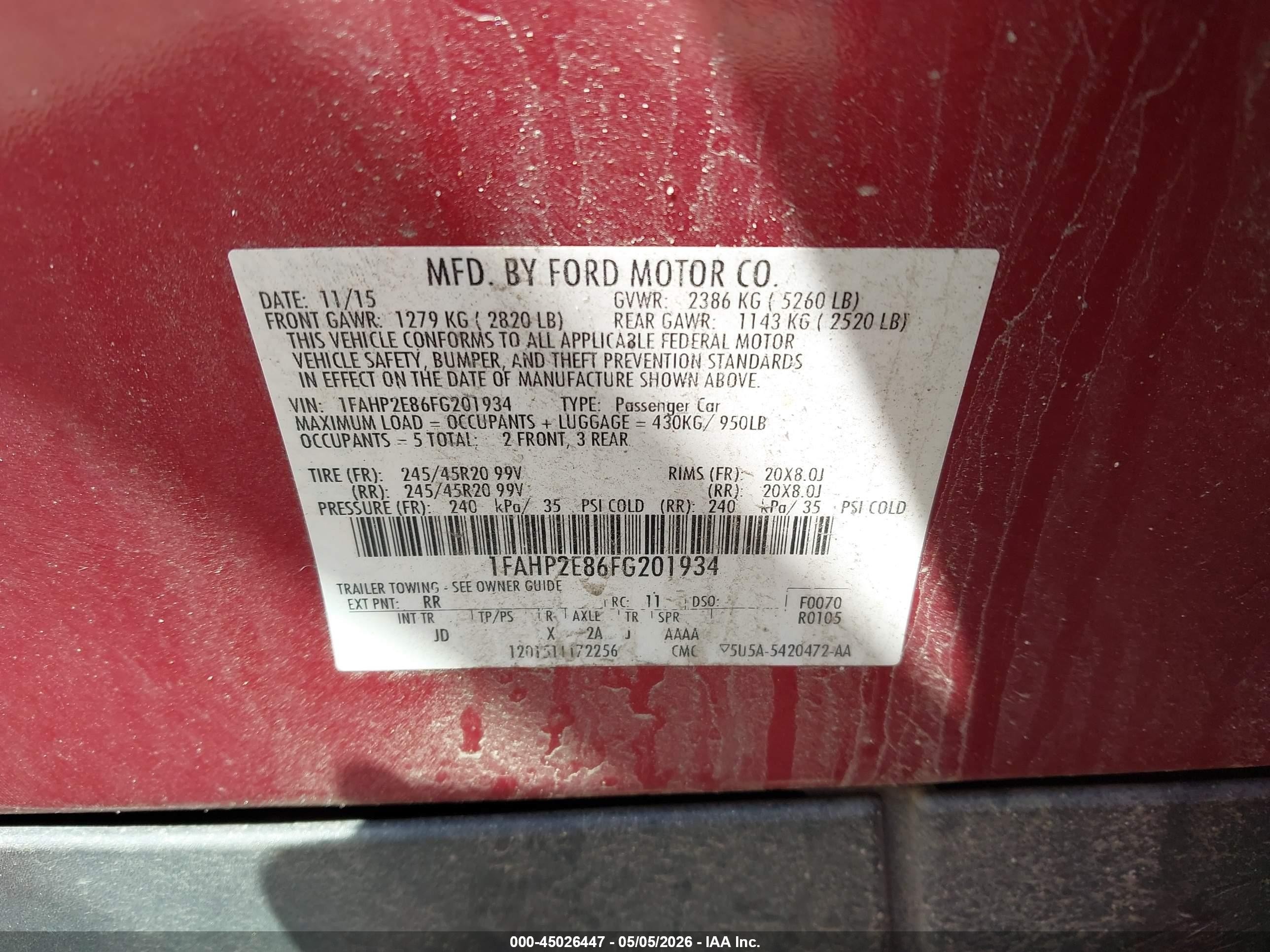 2015 Ford Taurus Sel Red vin: 1FAHP2E86FG201934