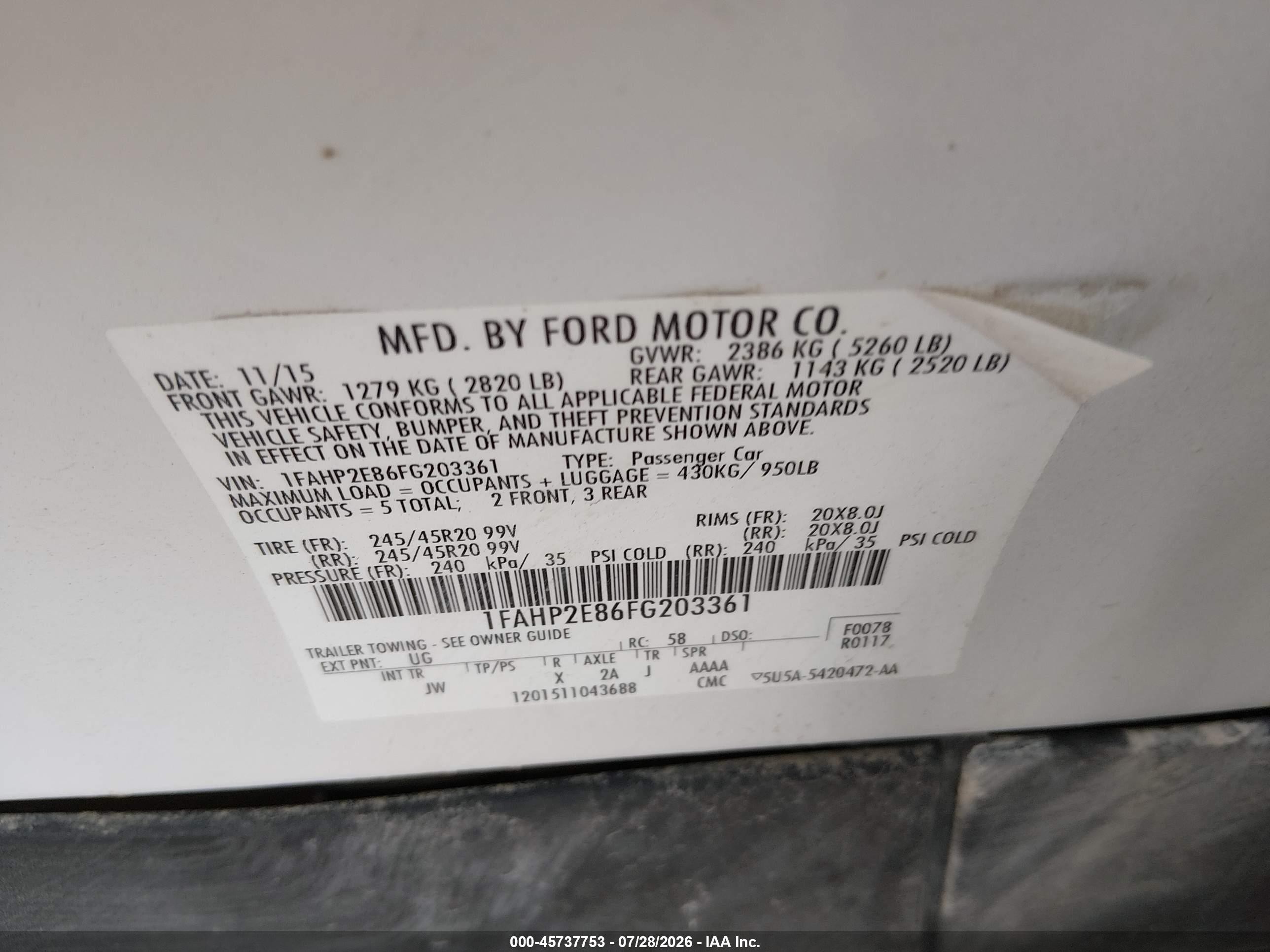 2015 Ford Taurus Sel White vin: 1FAHP2E86FG203361