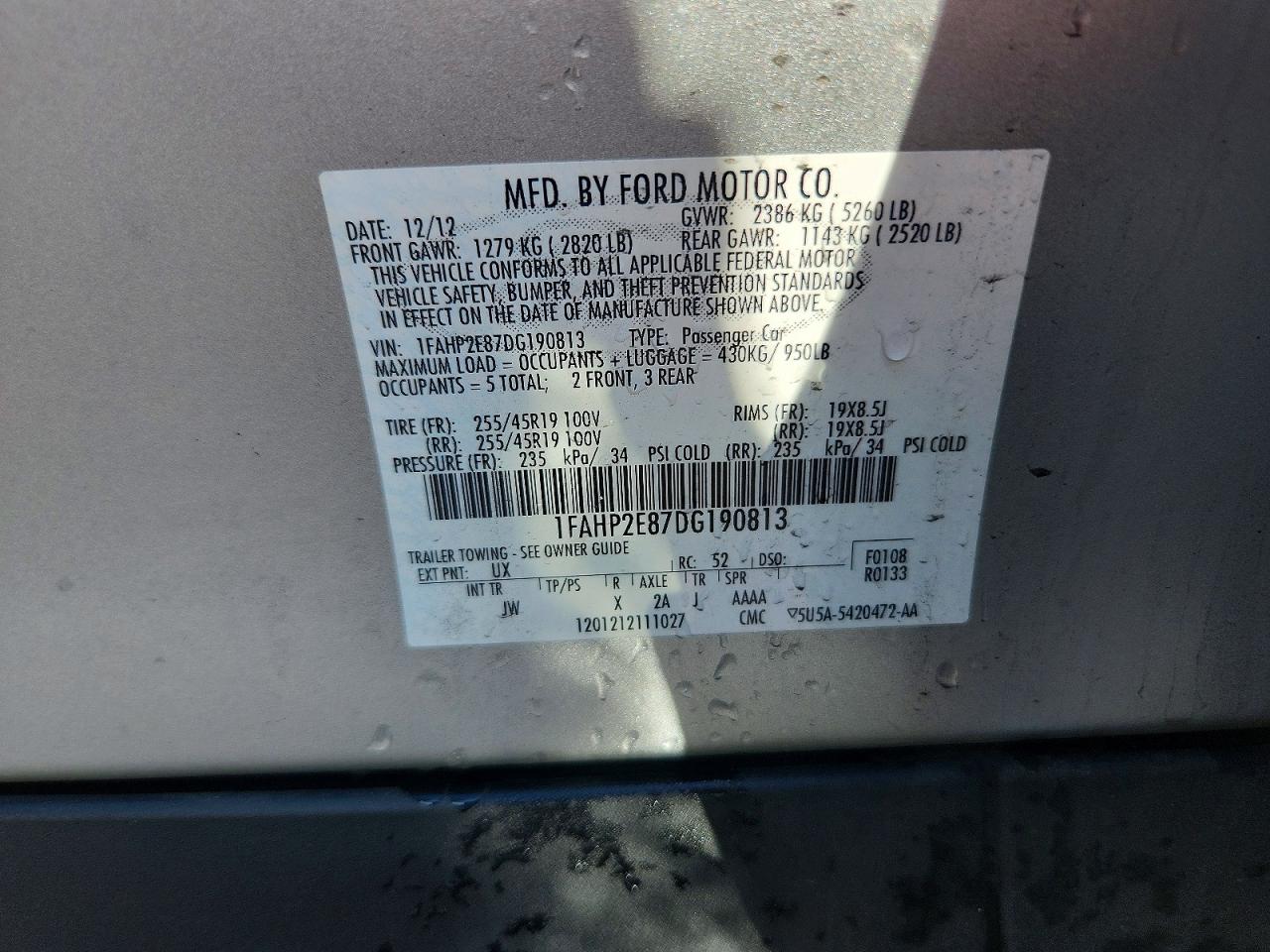 2013 Ford Taurus Sel Silver vin: 1FAHP2E87DG190813