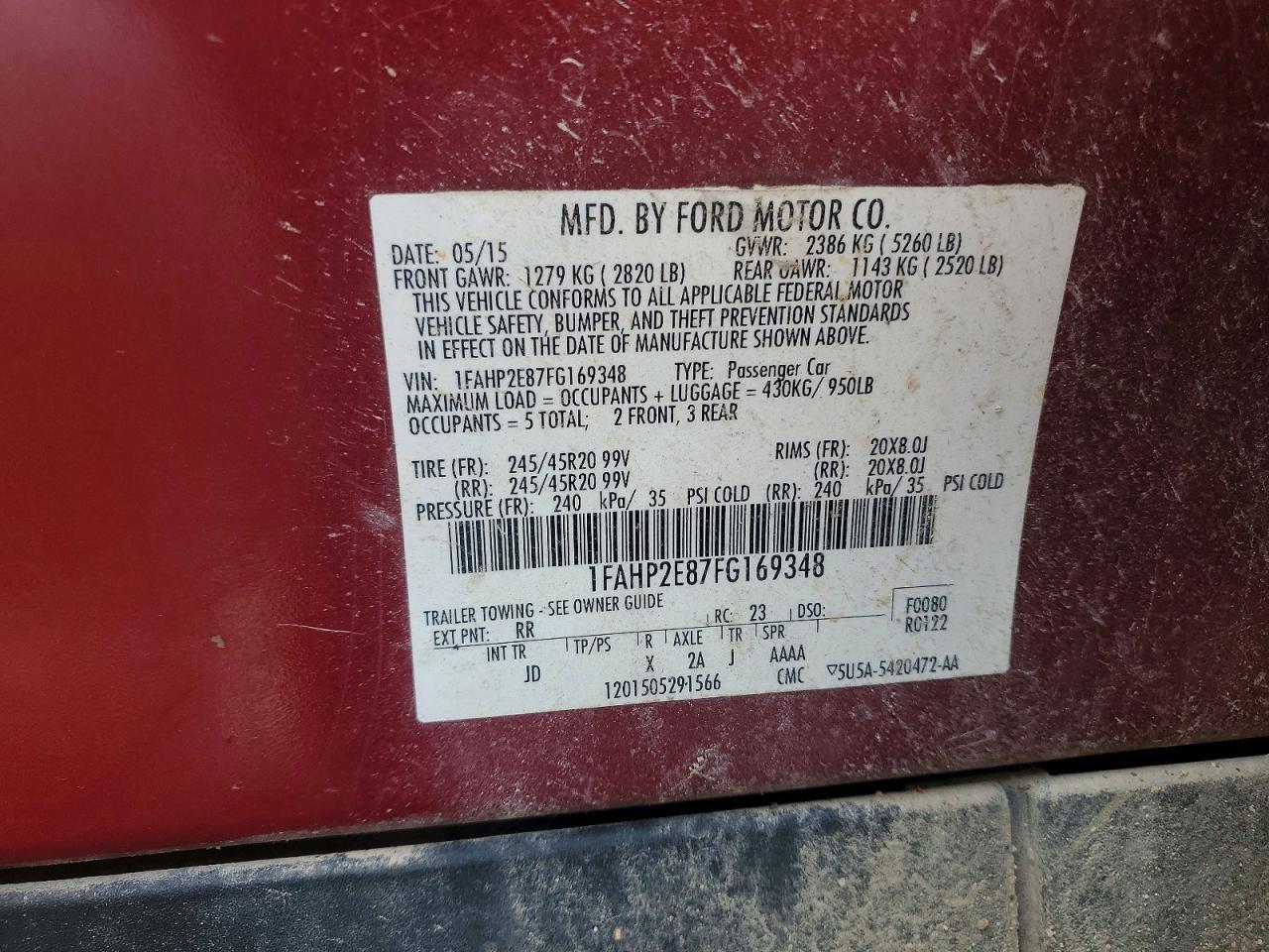 2015 Ford Taurus Sel Maroon vin: 1FAHP2E87FG169348