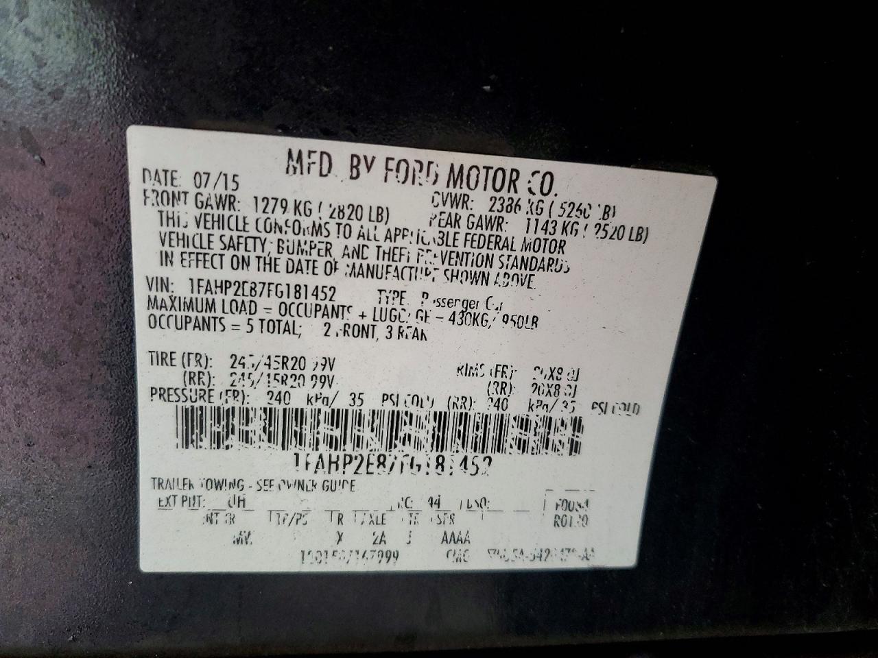 2015 Ford Taurus Sel Черный vin: 1FAHP2E87FG181452