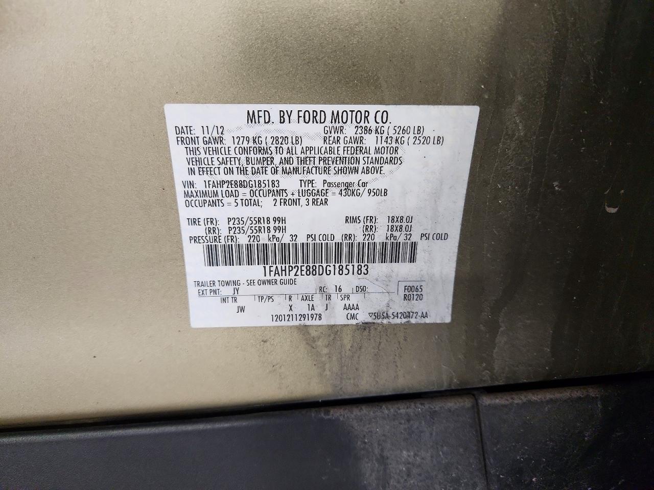 2013 Ford Taurus Sel Gold vin: 1FAHP2E88DG185183