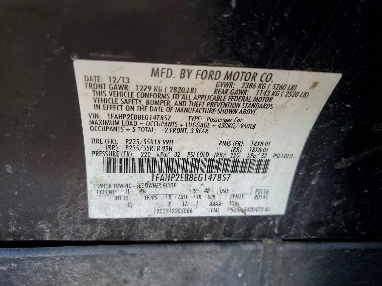 2014 Ford Taurus Sel Черный vin: 1FAHP2E88EG147857