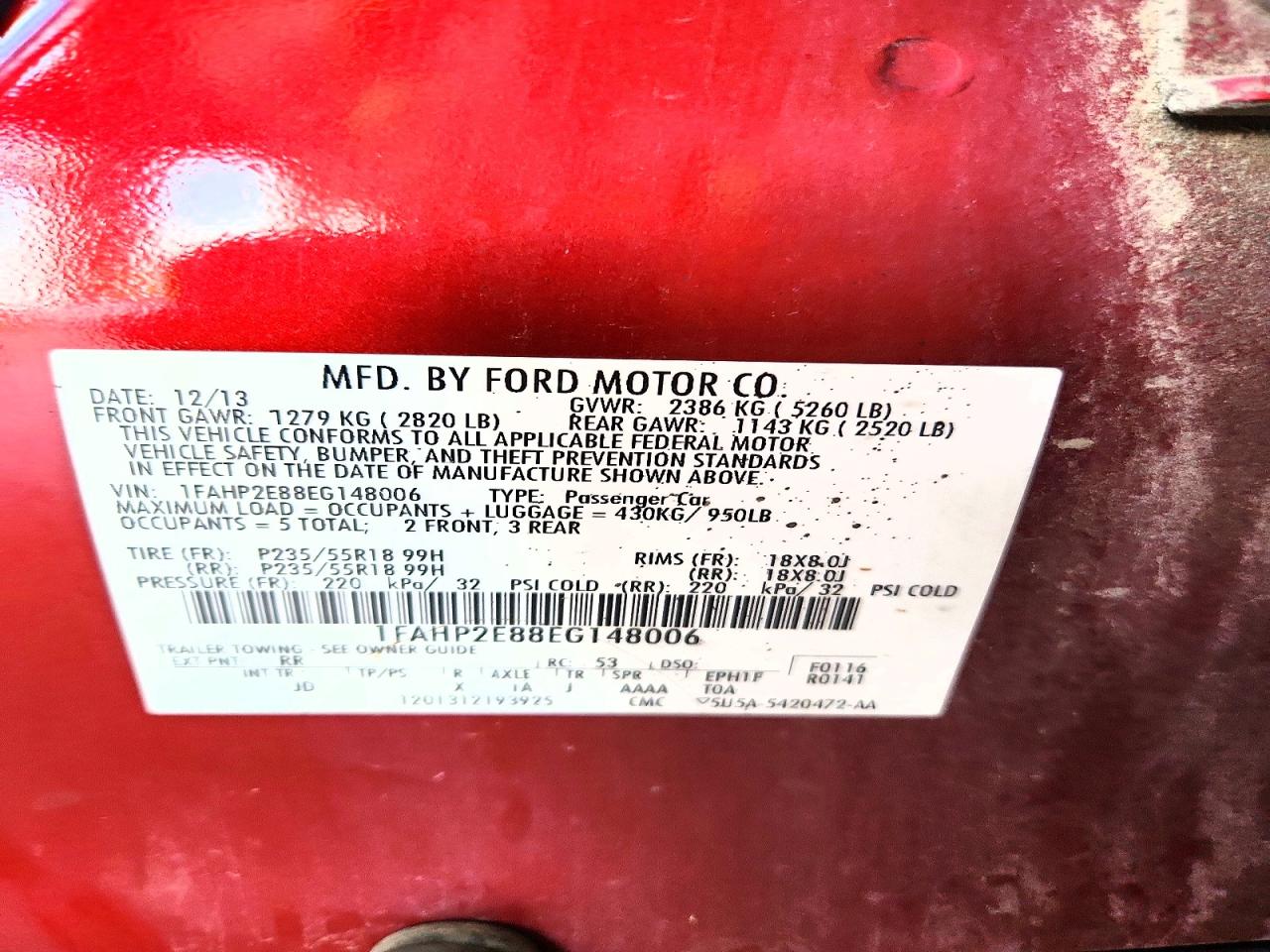 2014 Ford Taurus Sel Burgundy vin: 1FAHP2E88EG148006