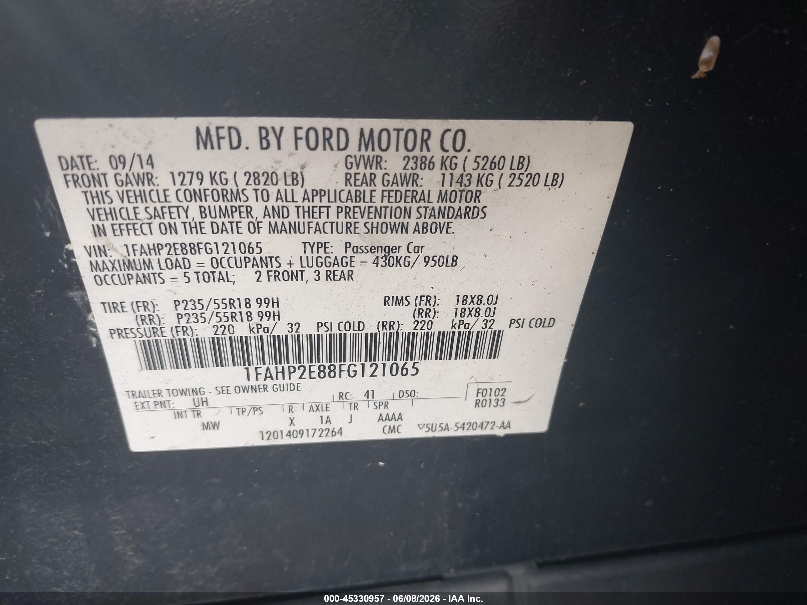 2015 Ford Taurus Sel Black vin: 1FAHP2E88FG121065