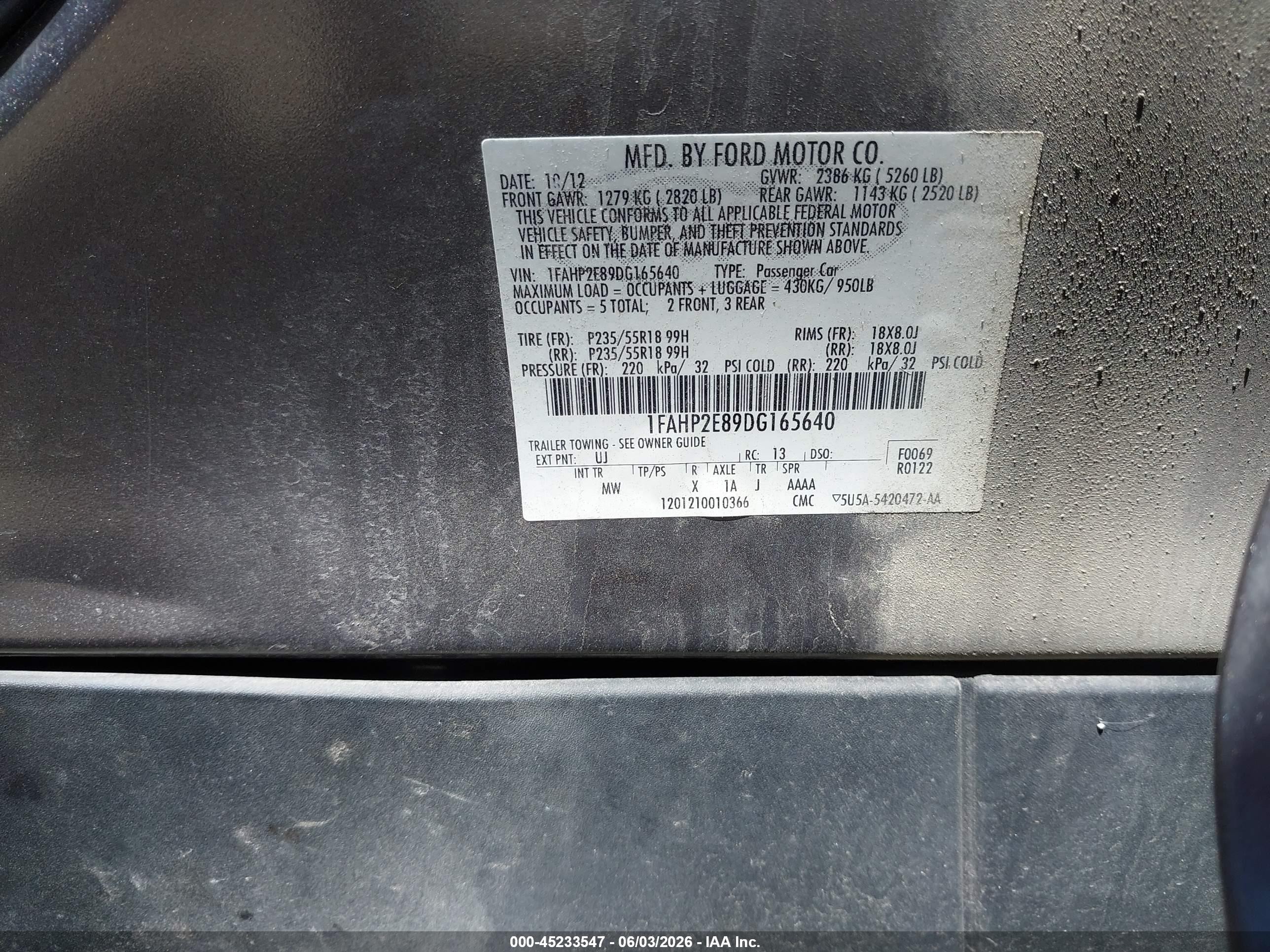 2013 Ford Taurus Sel Серый vin: 1FAHP2E89DG165640