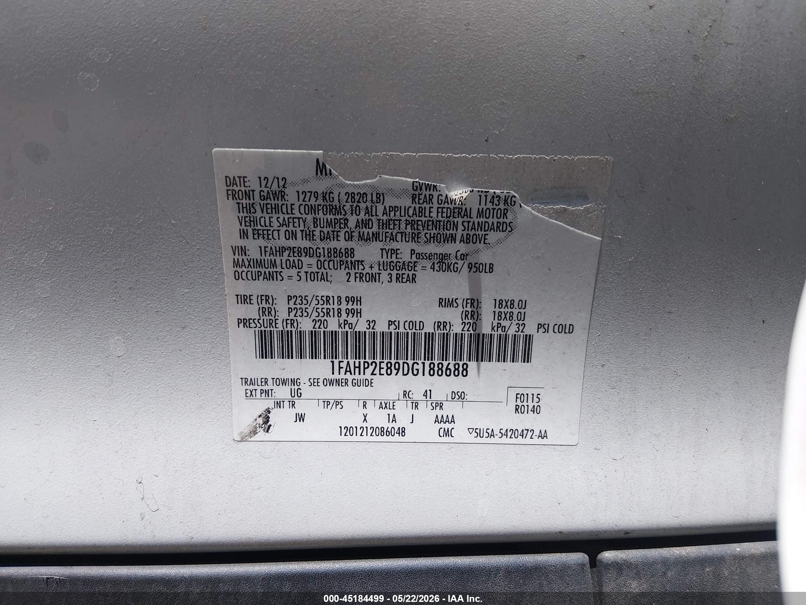 2013 Ford Taurus Sel White vin: 1FAHP2E89DG188688