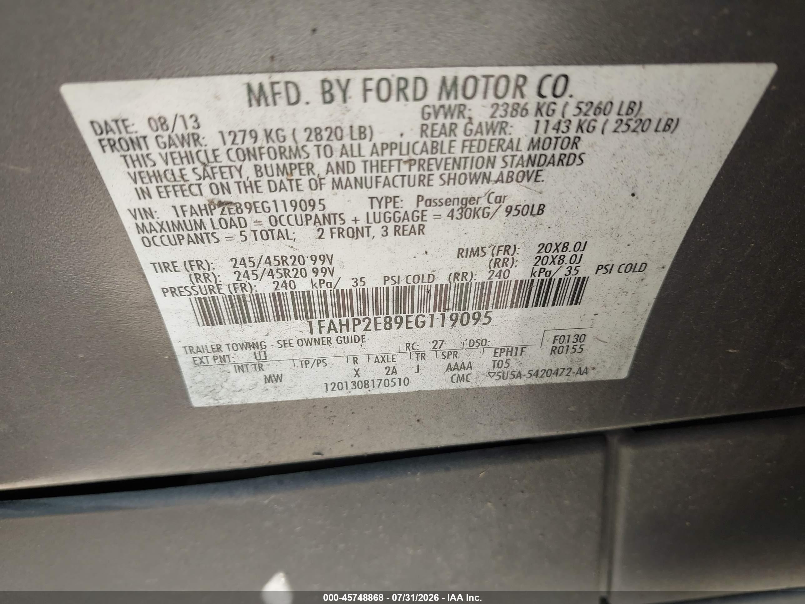 2014 Ford Taurus Sel Серый vin: 1FAHP2E89EG119095