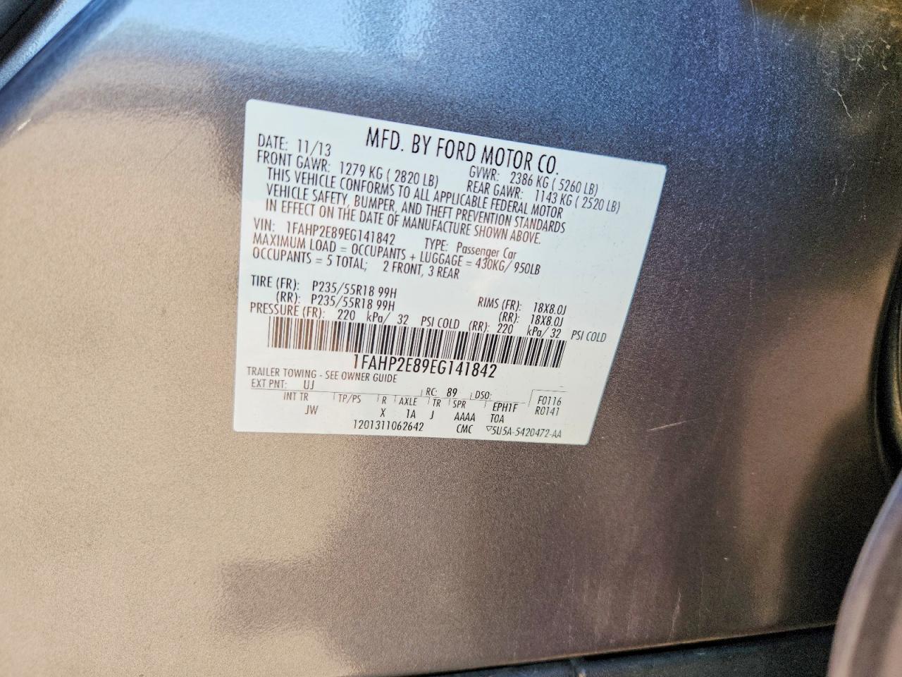 2014 Ford Taurus Sel Gray vin: 1FAHP2E89EG141842