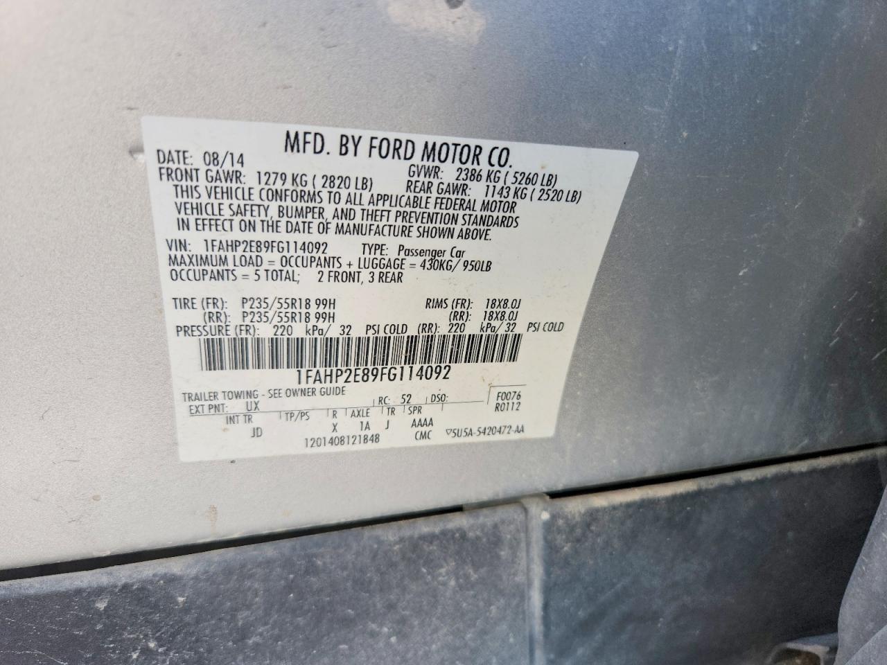 2015 Ford Taurus Sel Silver vin: 1FAHP2E89FG114092
