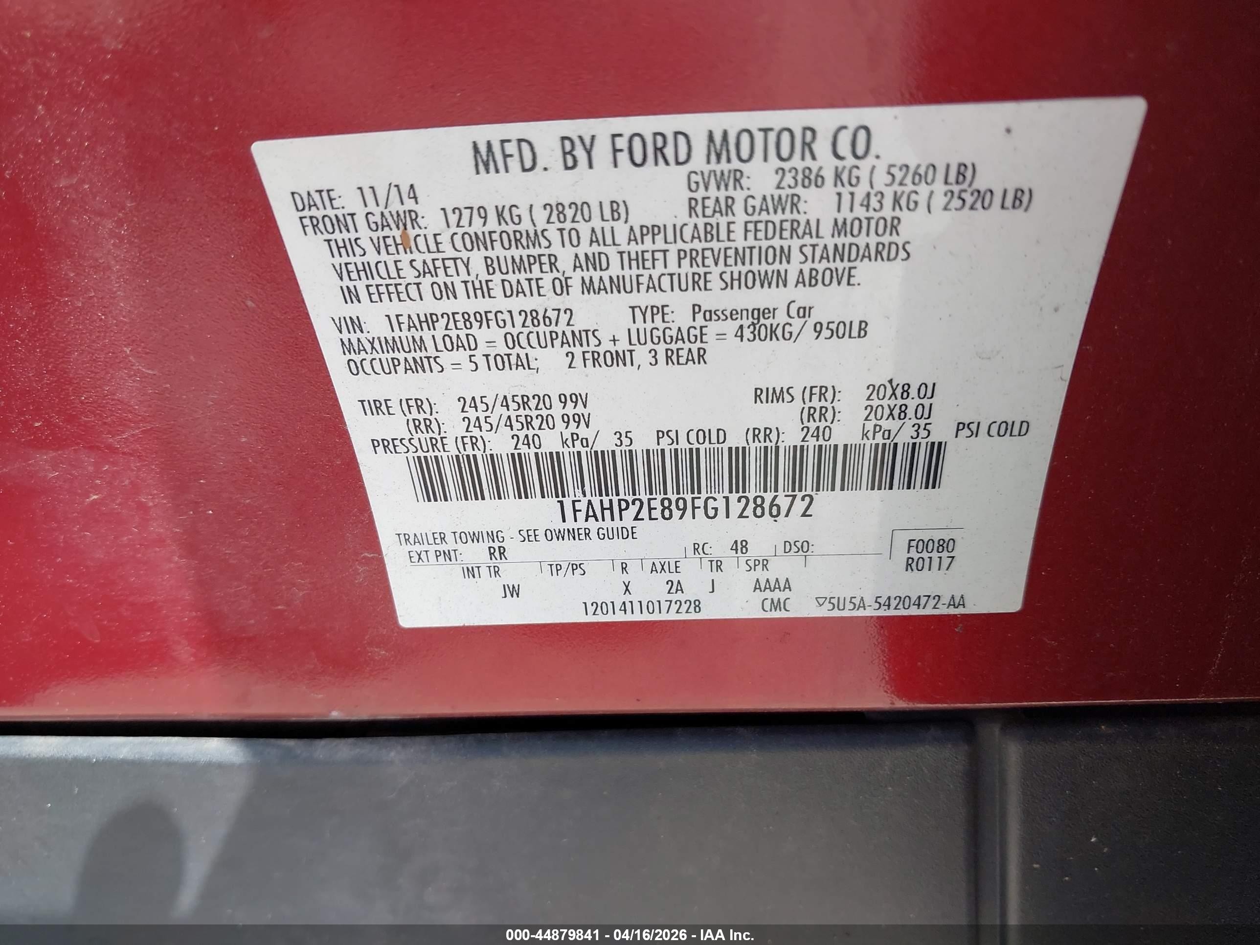 2015 Ford Taurus Sel Красный vin: 1FAHP2E89FG128672