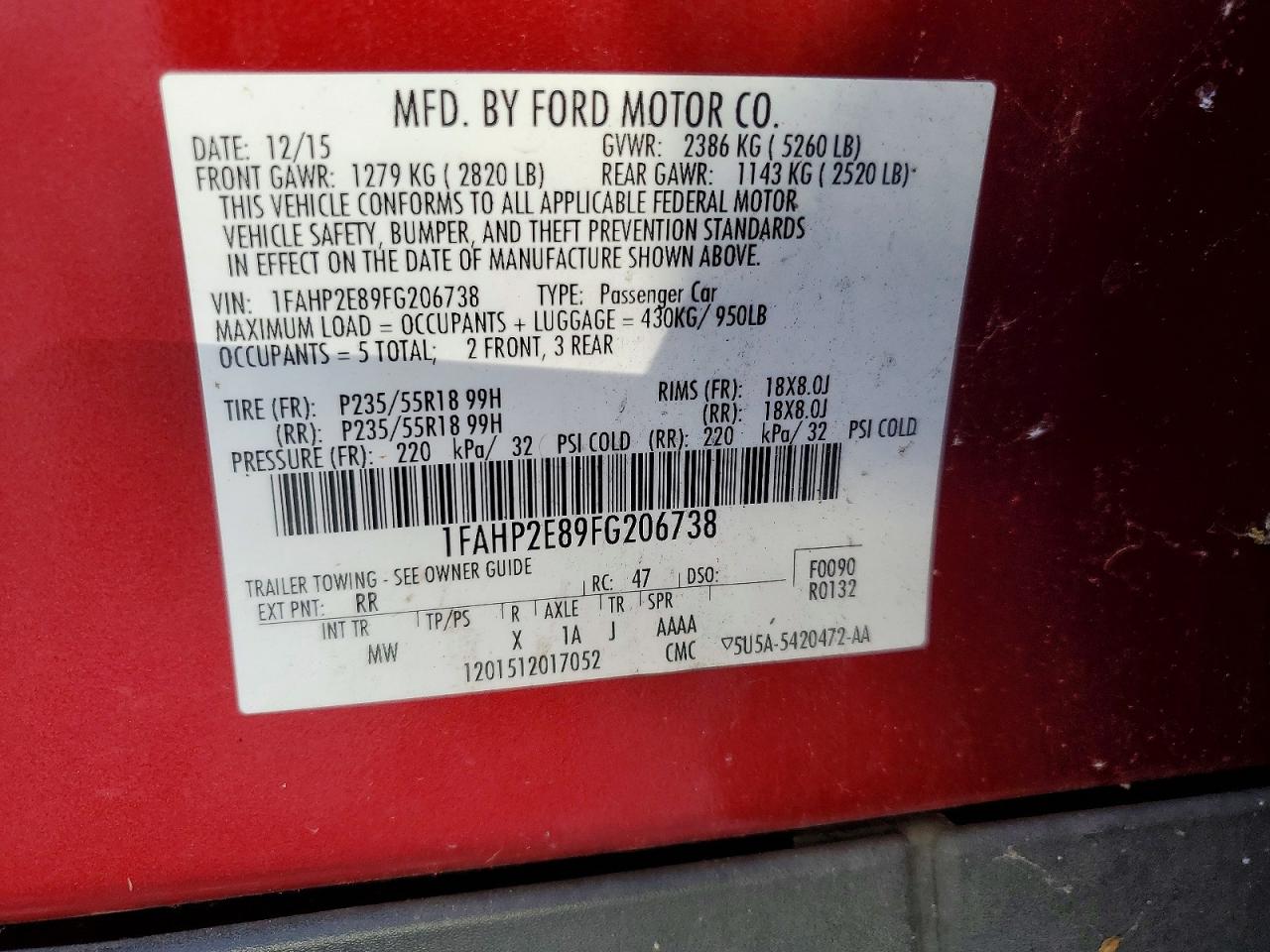 2015 Ford Taurus Sel Maroon vin: 1FAHP2E89FG206738