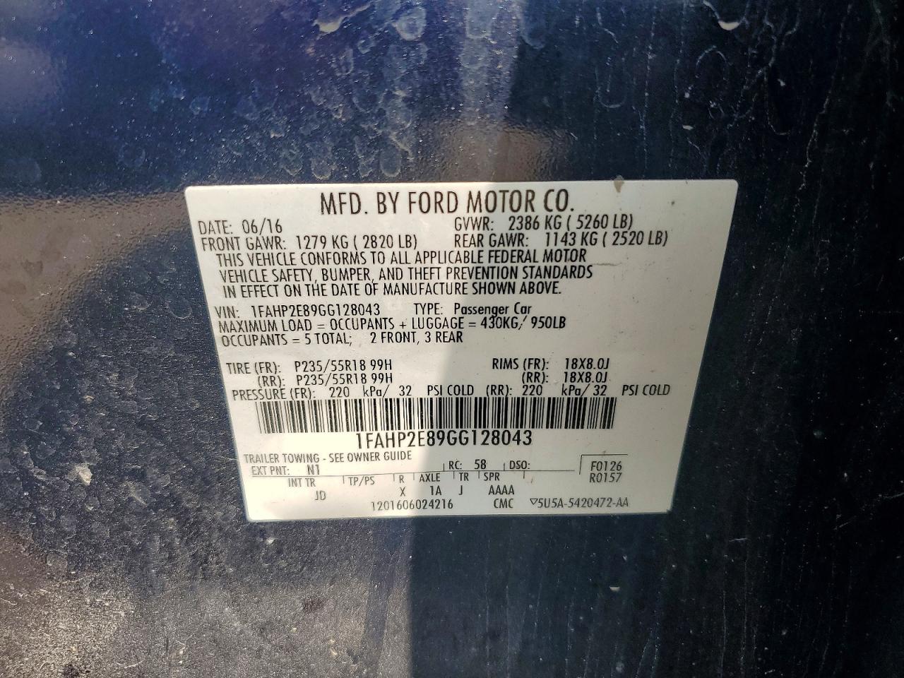 2016 Ford Taurus Sel Синий vin: 1FAHP2E89GG128043