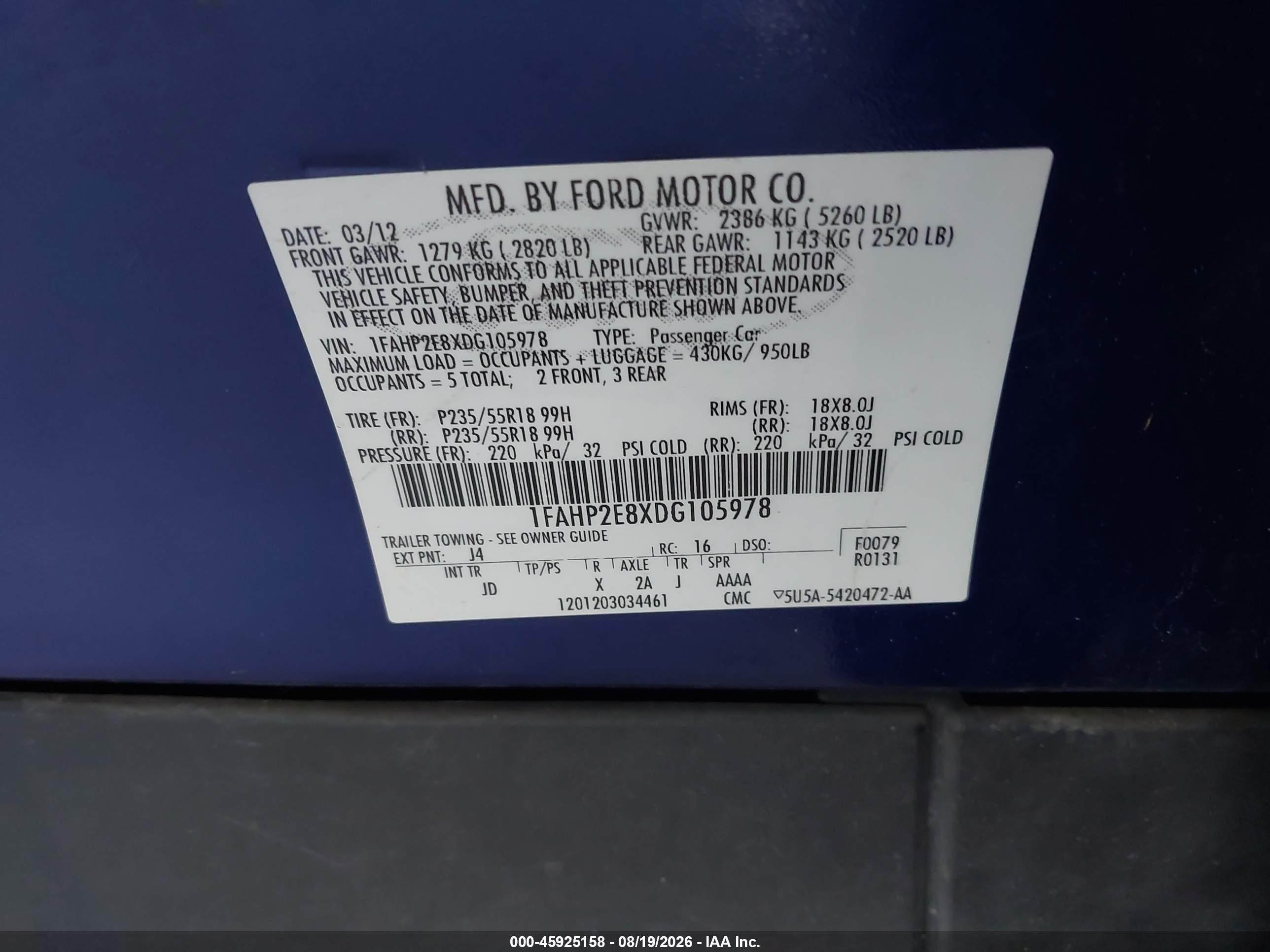 2013 Ford Taurus Sel Blue vin: 1FAHP2E8XDG105978