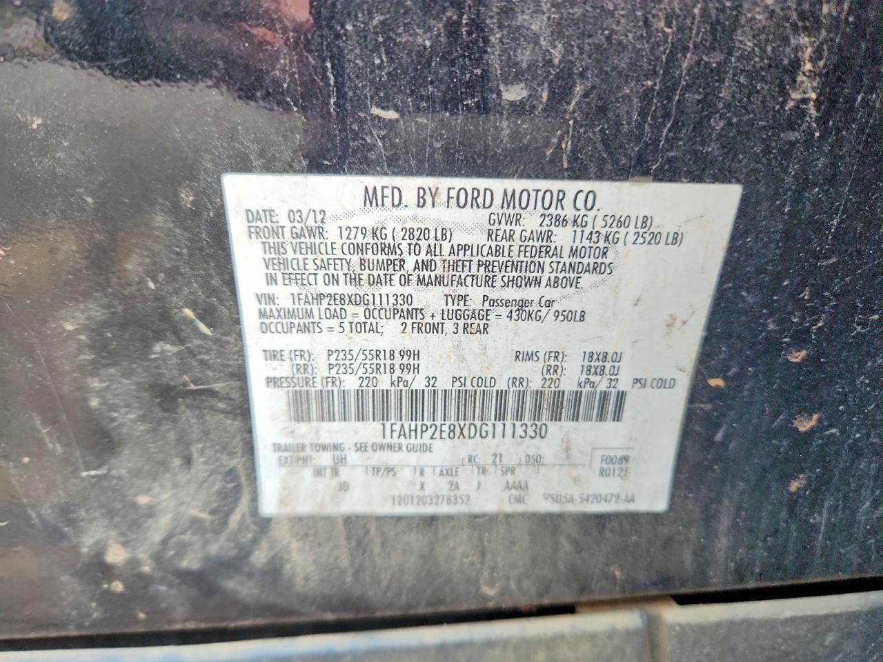 2013 Ford Taurus Sel Black vin: 1FAHP2E8XDG111330