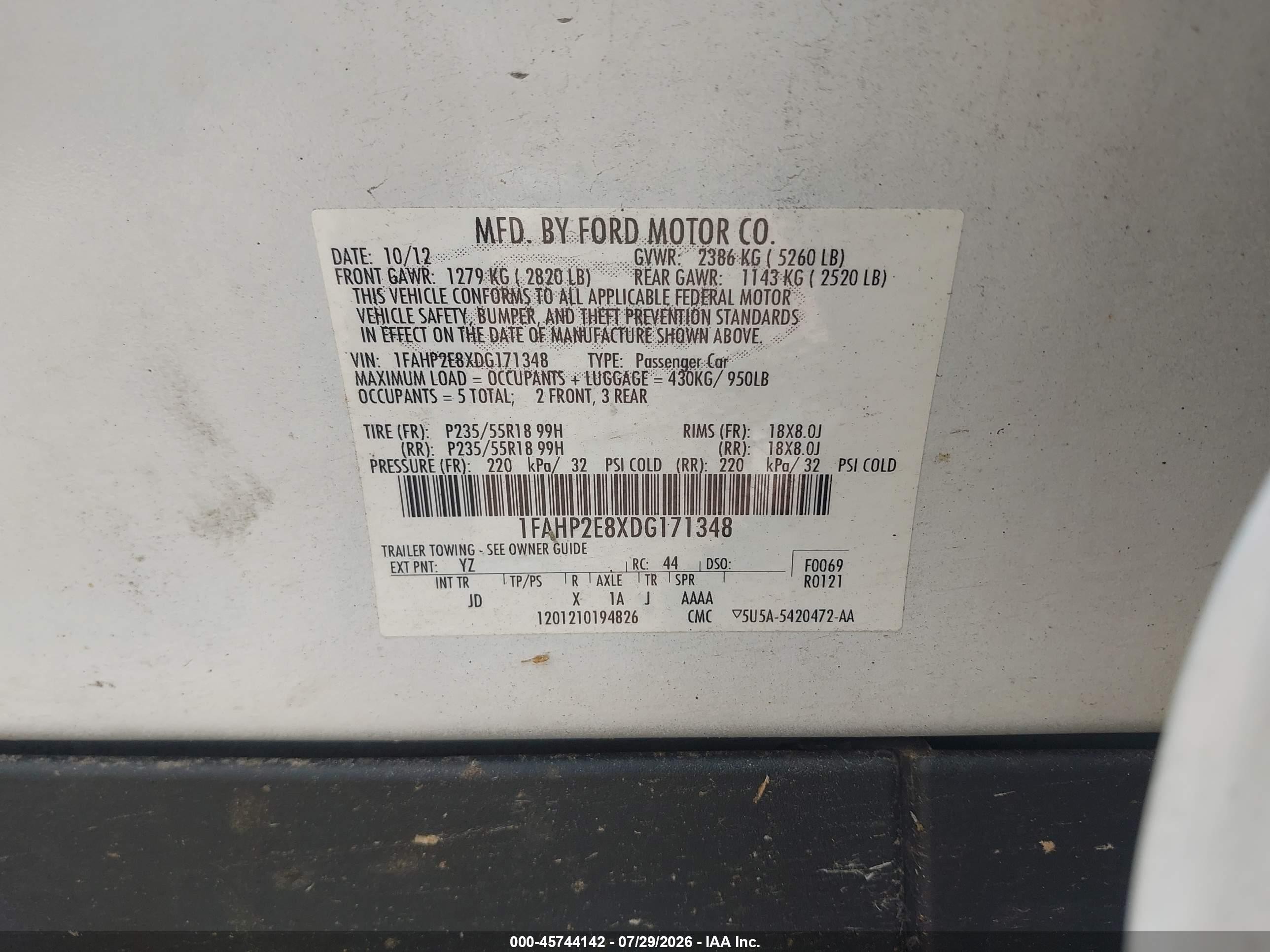 2013 Ford Taurus Sel Белый vin: 1FAHP2E8XDG171348