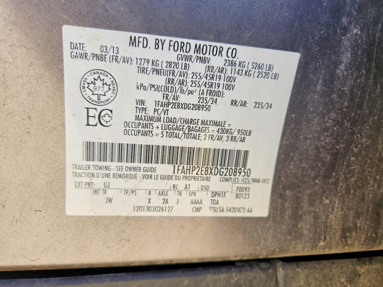 2013 Ford Taurus Sel Gray vin: 1FAHP2E8XDG208950