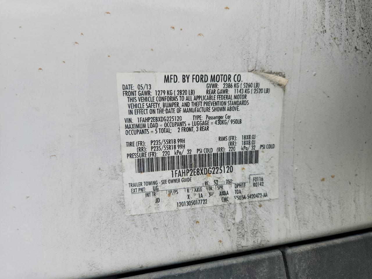 2013 Ford Taurus Sel White vin: 1FAHP2E8XDG225120