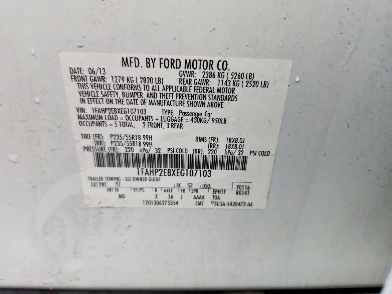 2014 Ford Taurus Sel White vin: 1FAHP2E8XEG107103