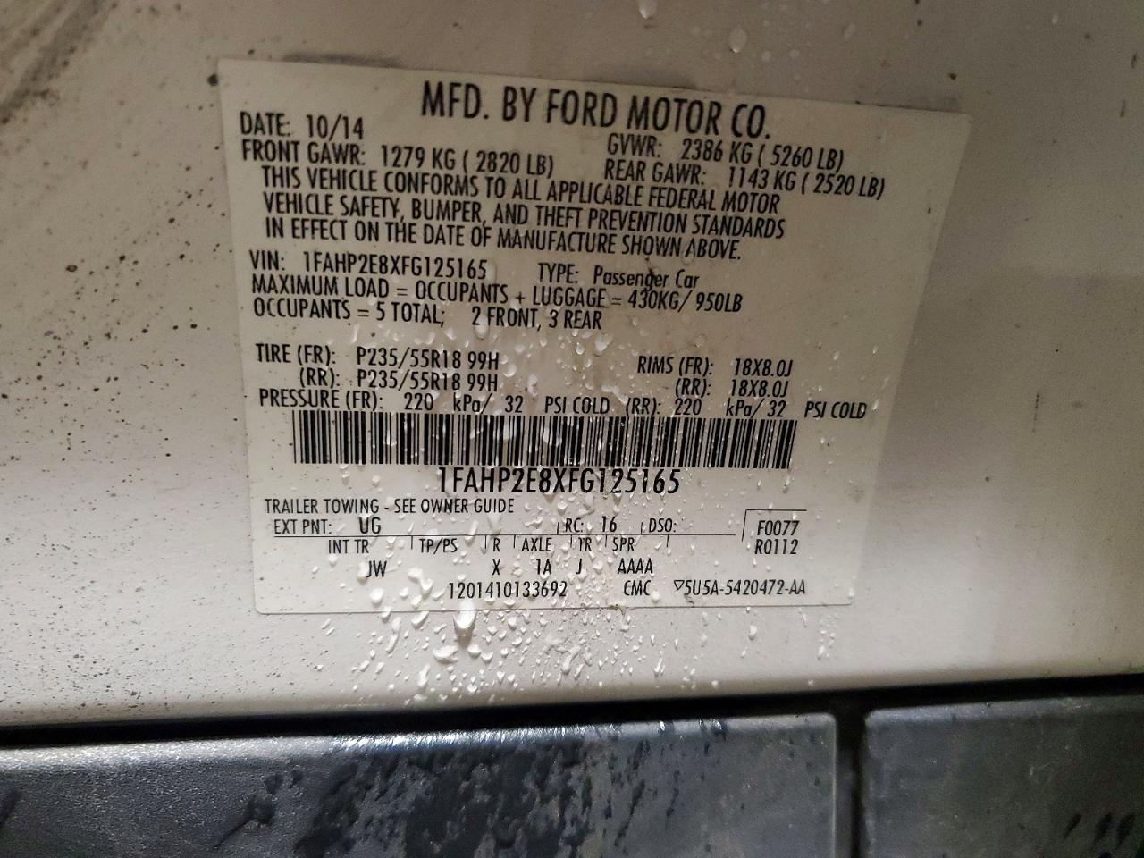 2015 Ford Taurus Sel White vin: 1FAHP2E8XFG125165