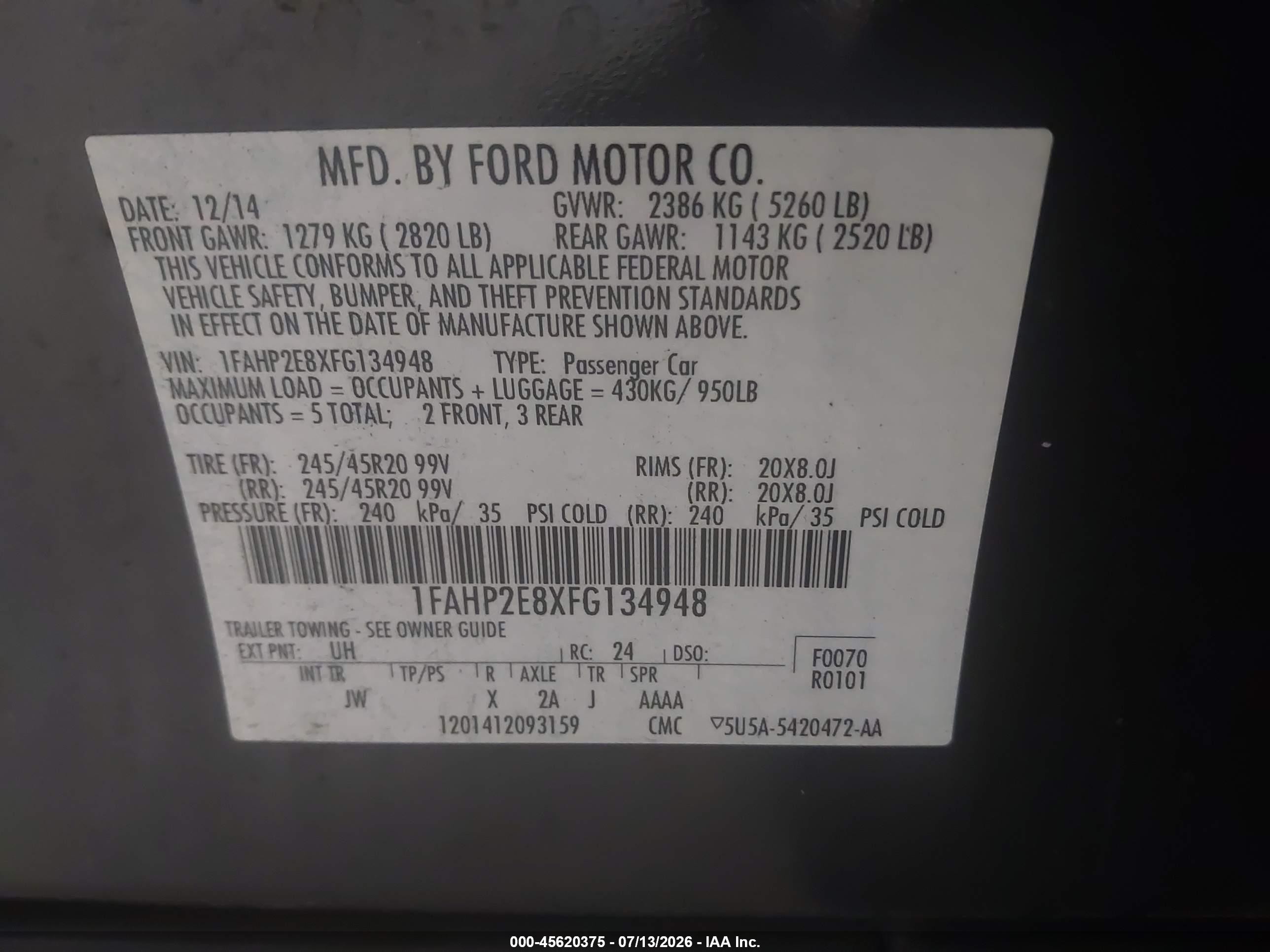 2015 Ford Taurus Sel Black vin: 1FAHP2E8XFG134948