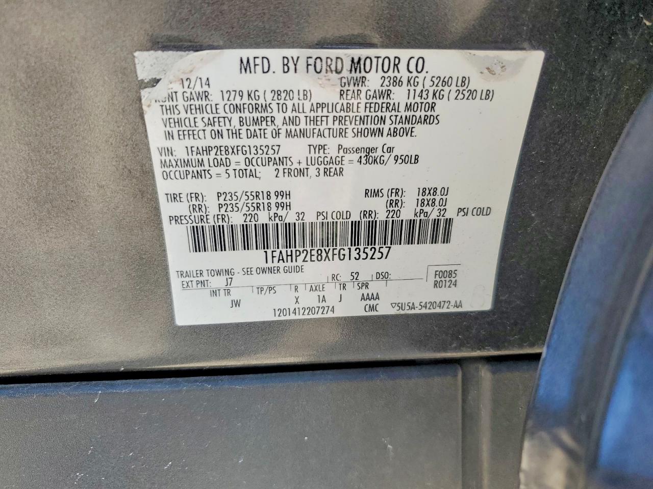 2015 Ford Taurus Sel Gray vin: 1FAHP2E8XFG135257