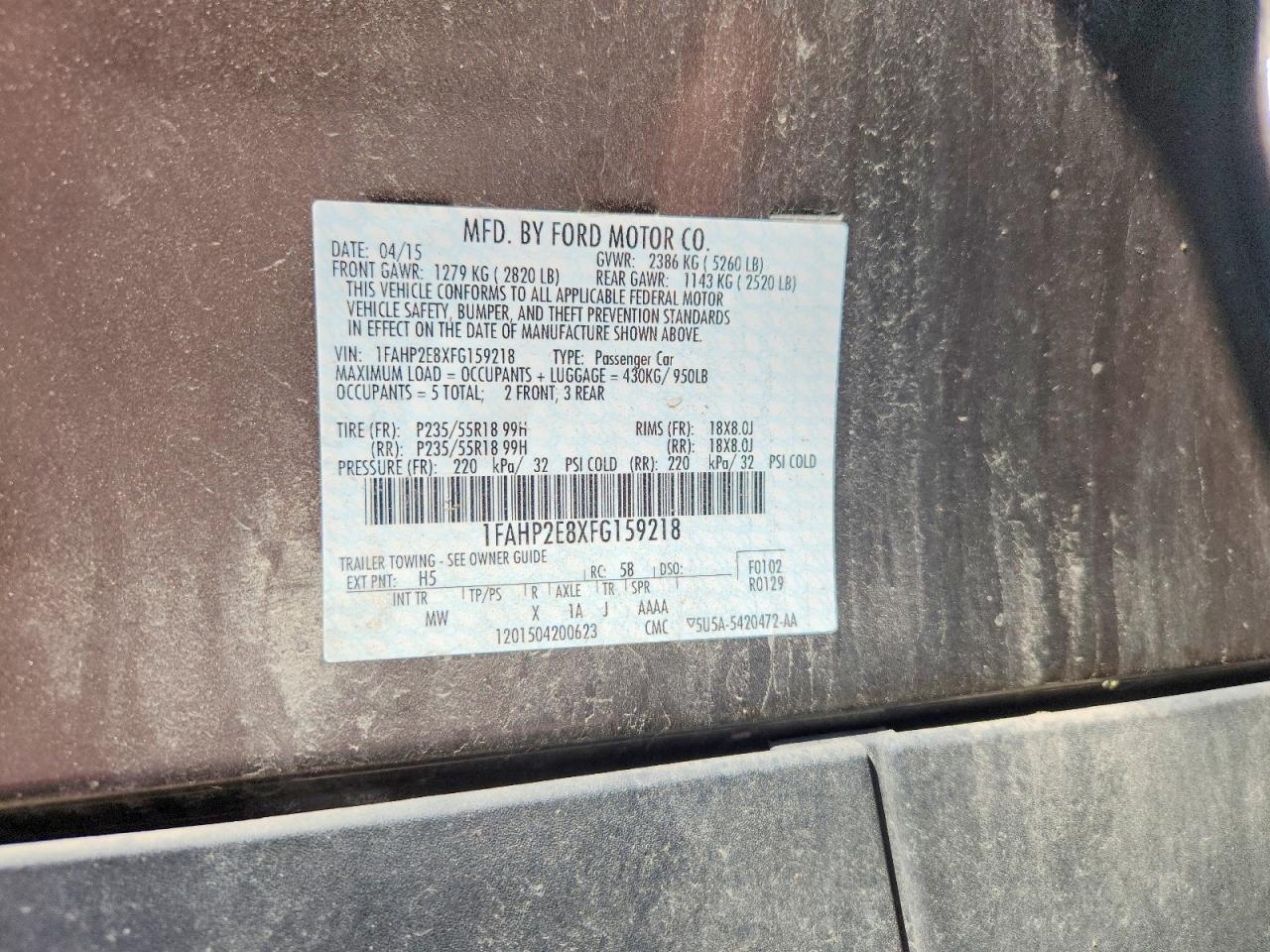 2015 Ford Taurus Sel Коричневый vin: 1FAHP2E8XFG159218